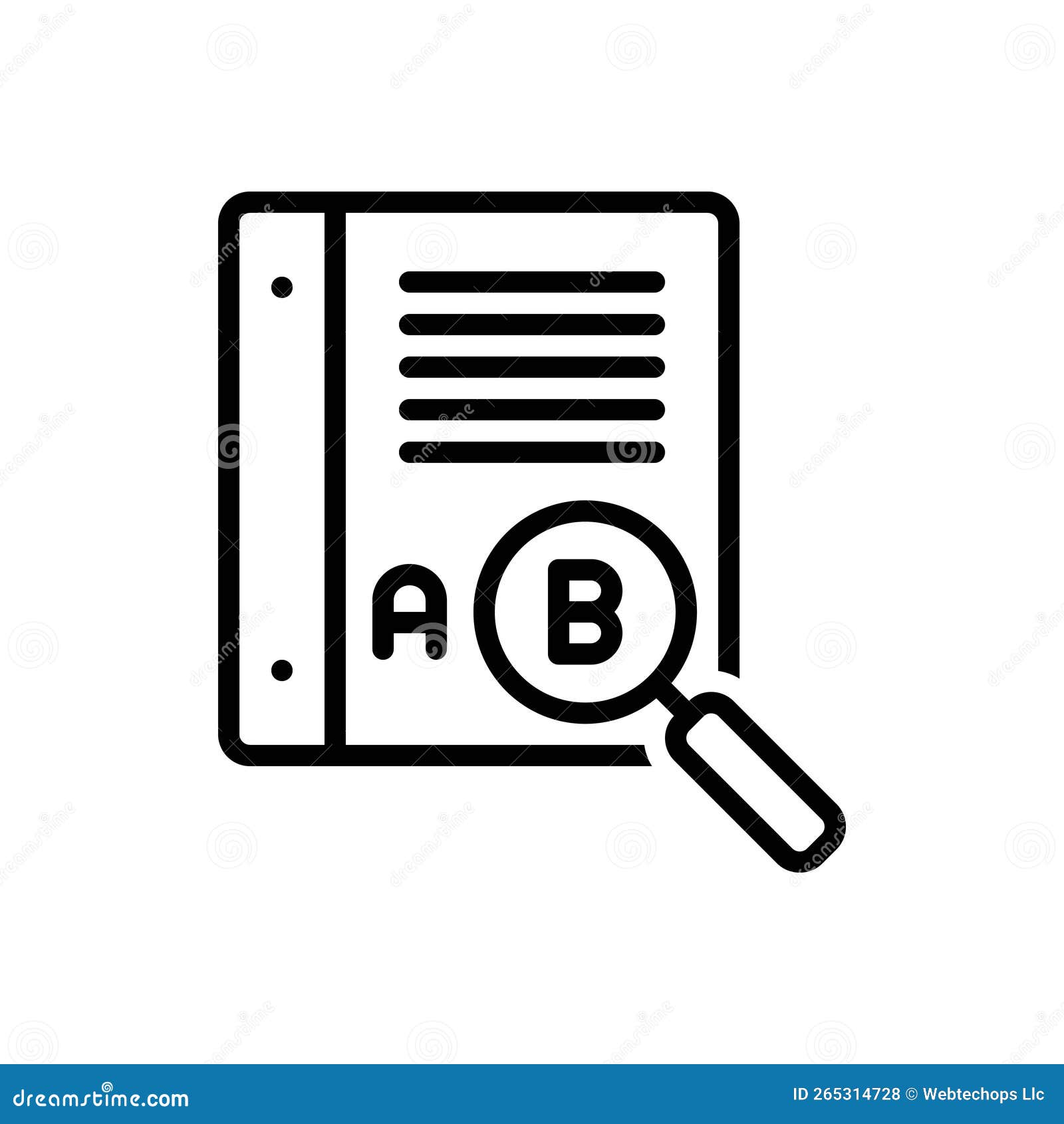 black line icon for thesaurus, word book and dictionary