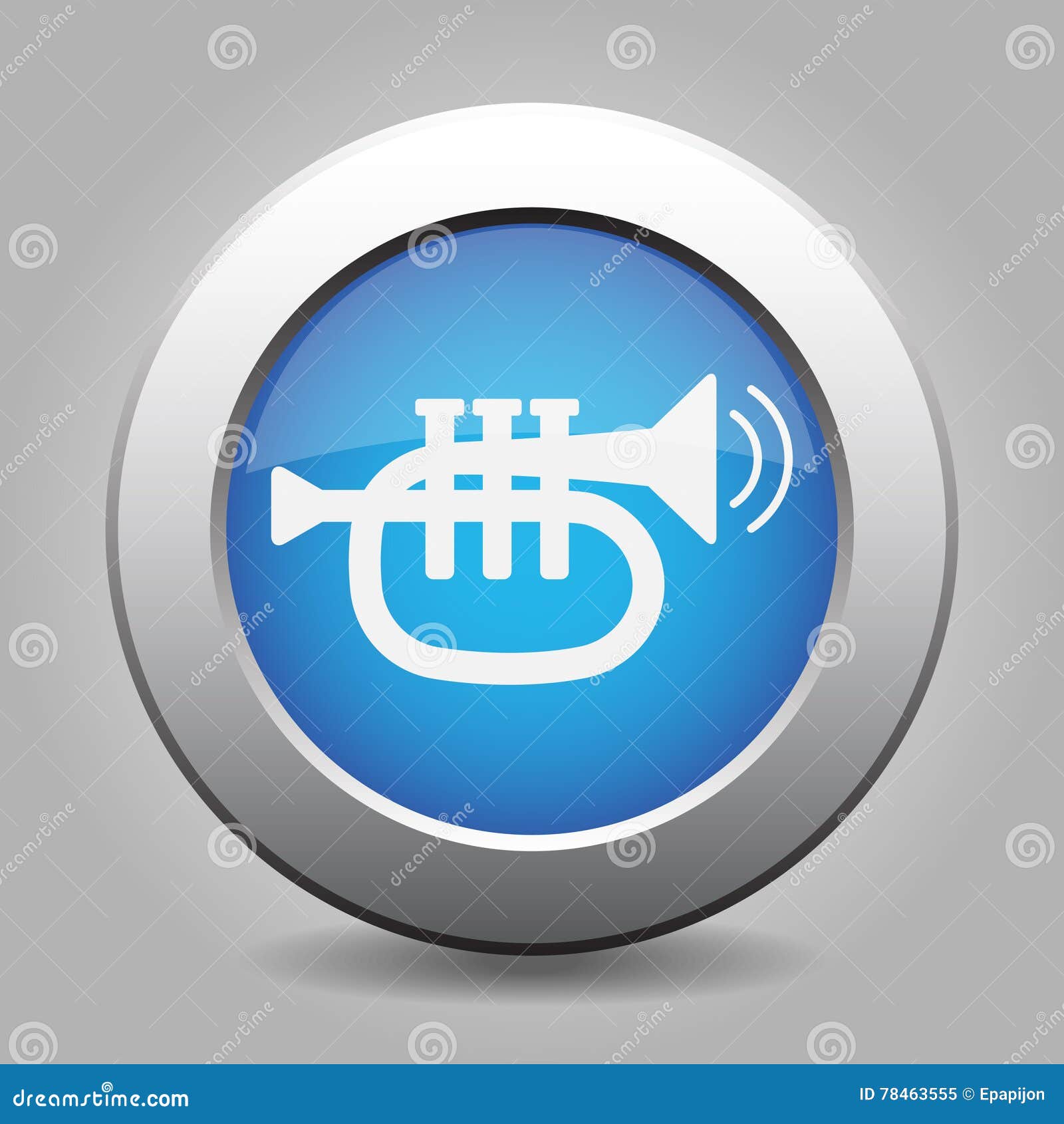 Icon Trumpet, Sound with Shadow Stock Vector Illustration of button