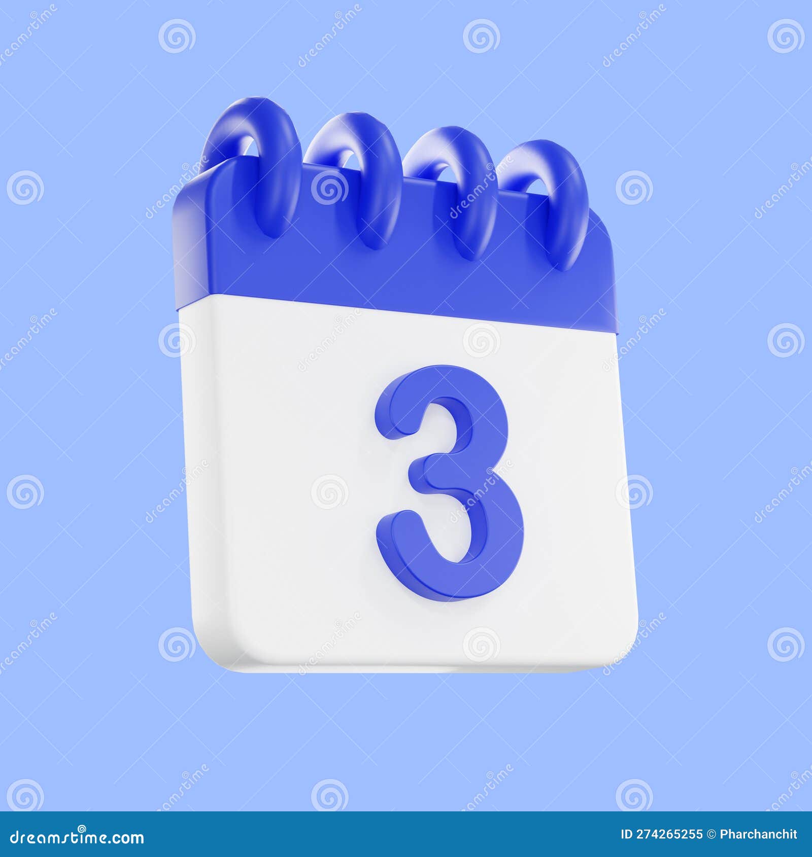Icona Di Rendering Del Calendario 3d Con Un Giorno 3. Colore Blu E Bianco  Immagine Stock - Illustrazione di bordo, isolato: 274265255