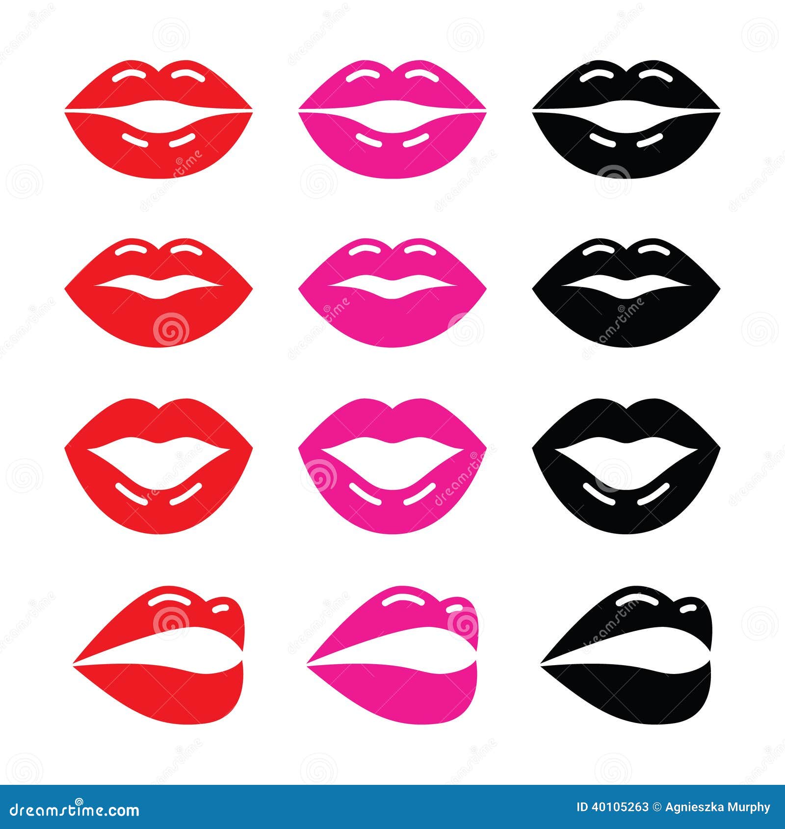 Icona lucida rosa e nera delle labbra di rosso bacio