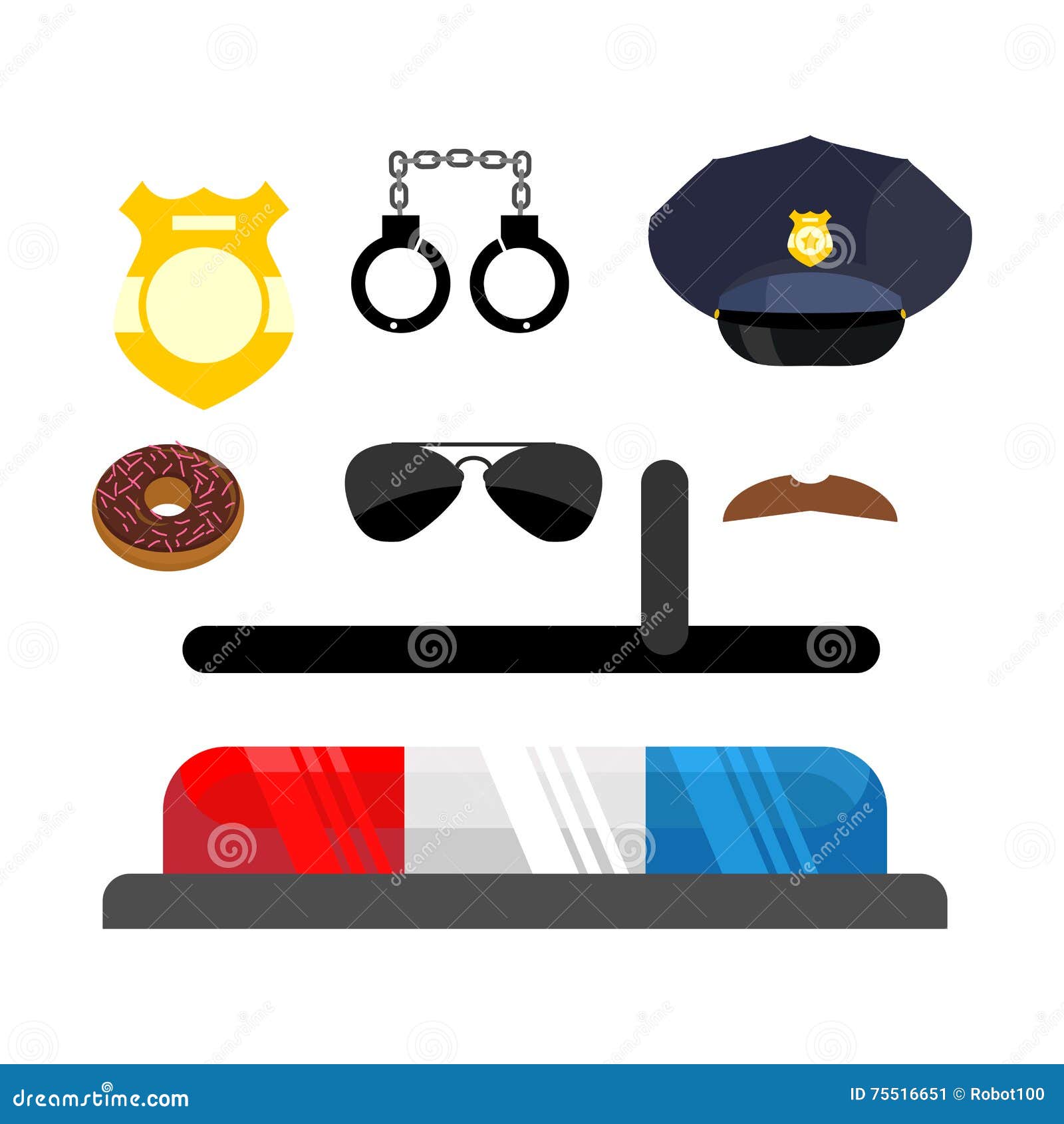 Icone Della Polizia Impostate Poliziotto Di Simboli Accessori Del  Poliziotto in Porcile Piano Illustrazione Vettoriale - Illustrazione di  braccio, elemento: 75516651