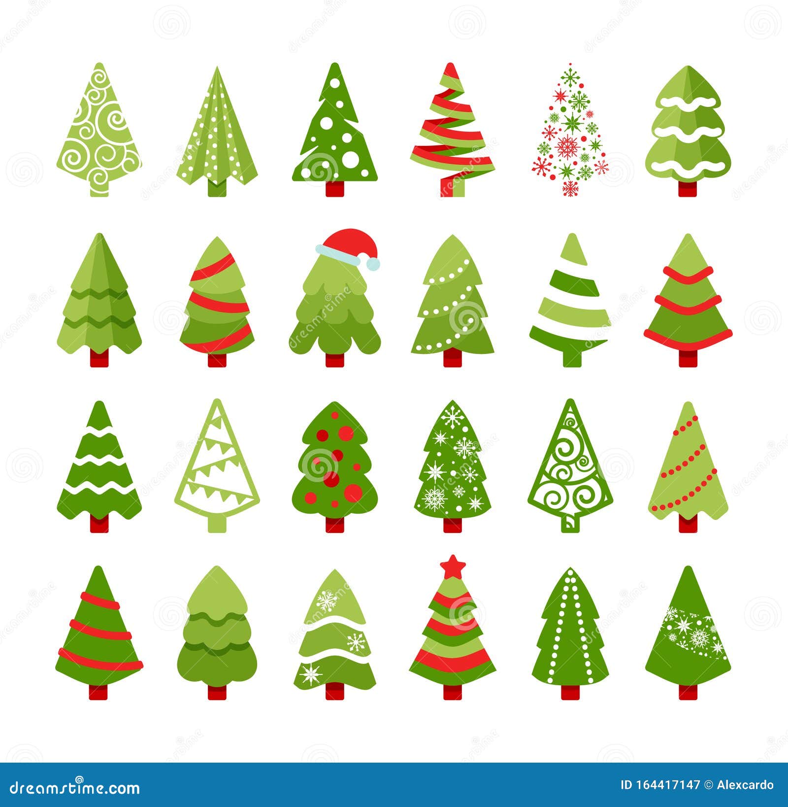 Alberi Di Natale Stilizzati Con Luci Icone Vettoriali Piane a Colori Degli Alberi Di Natale Illustrazione