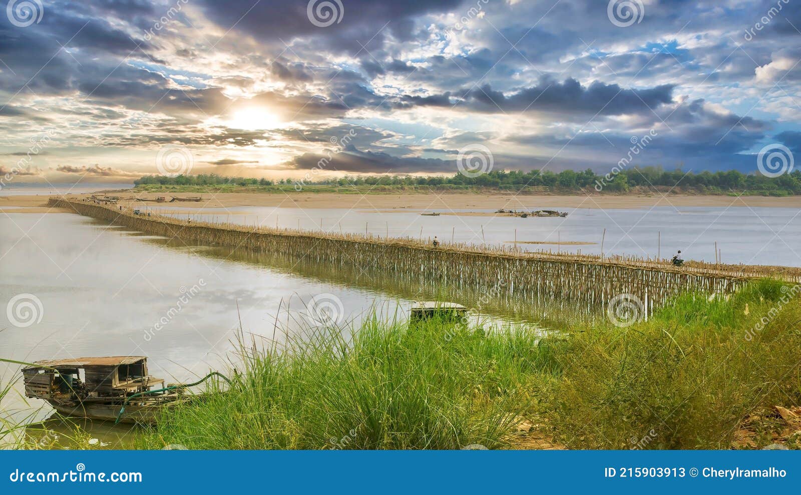 the famous bamboo bridge in kampong cham, cambodia.
