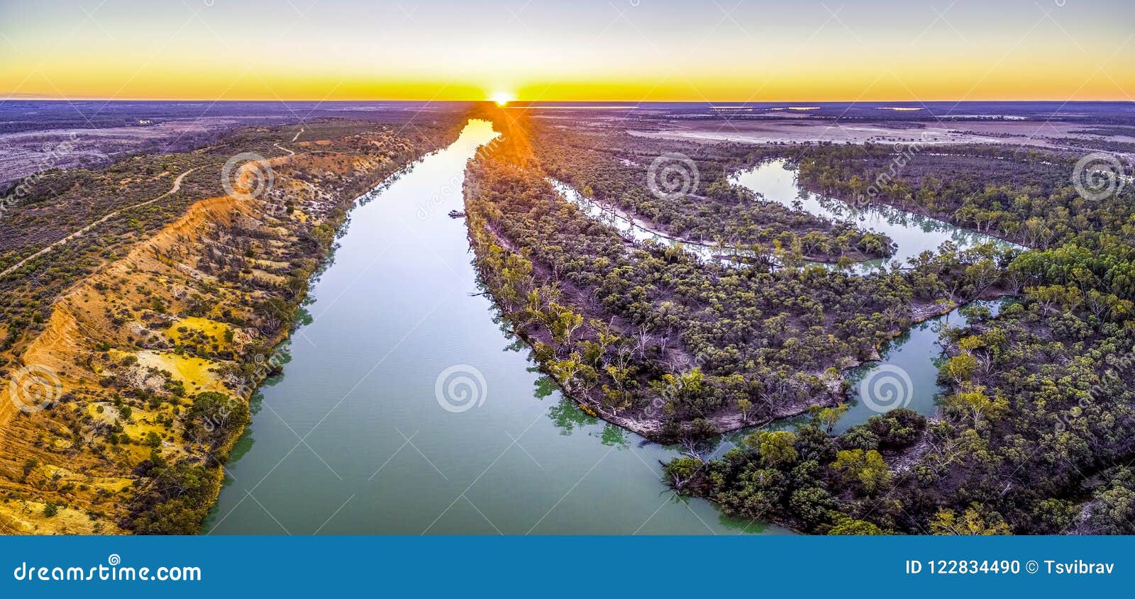 Murray River Flowing Into The Distance Aerial Panoramic Landscape