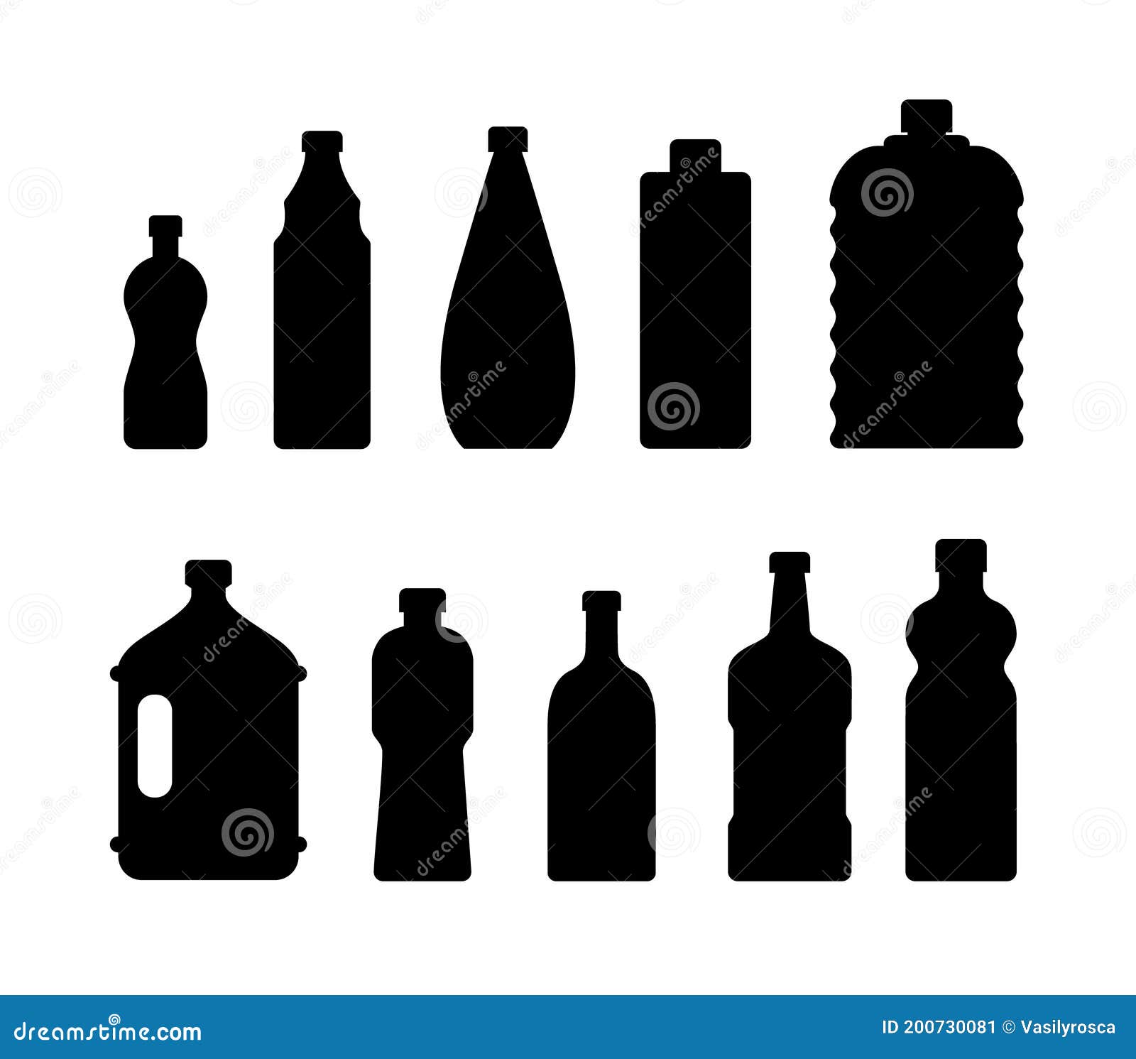 Icono De Botella De Agua De Plástico. Conjunto De Siluetas Del Frasco De  Bebidas Del Recipiente Líquido Azul. Botellas De Dibujos Ilustración del  Vector - Ilustración de completo, cristal: 200730081