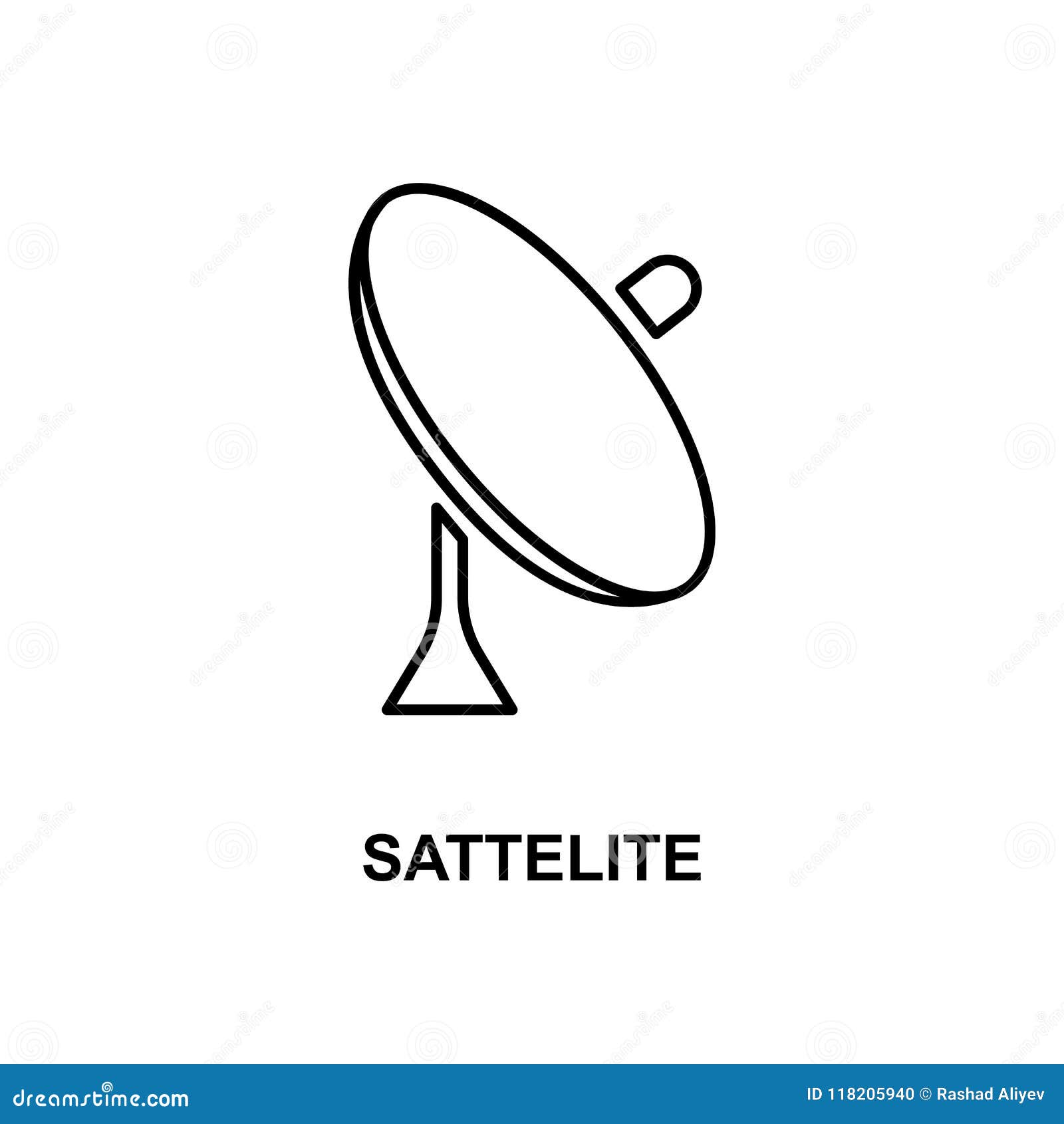 Icono de la antena parabólica Elemento del icono de las tecnologías con el nombre para los apps móviles del concepto y del web La línea fina icono de la antena parabólica se puede utilizar para el web y el móvil Icono superior en el fondo blanco