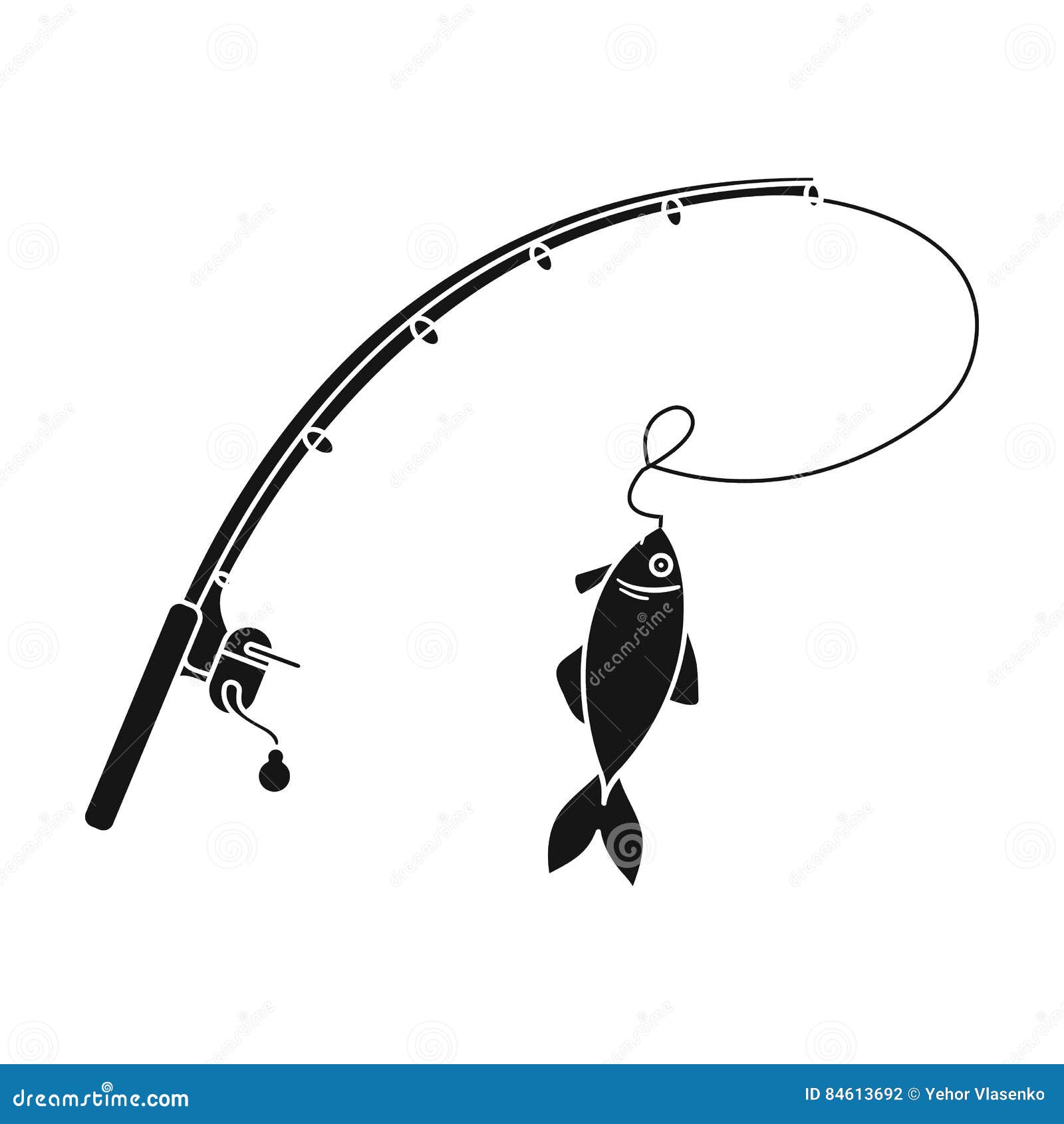 Icono De La Caña De Pescar Y De Los Pescados En Estilo Negro Aislado En El  Fondo Blanco Ejemplo Del Vector De La Acción Del Símbo Ilustración del  Vector - Ilustración de