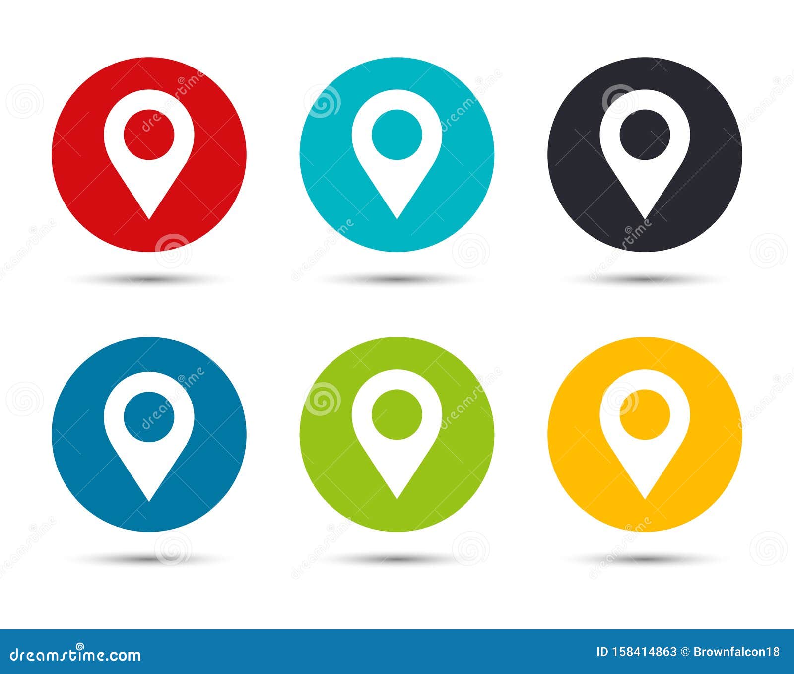 Icono De La Ubicación Botón Redondo Plano Conjunto De Botones Diseño