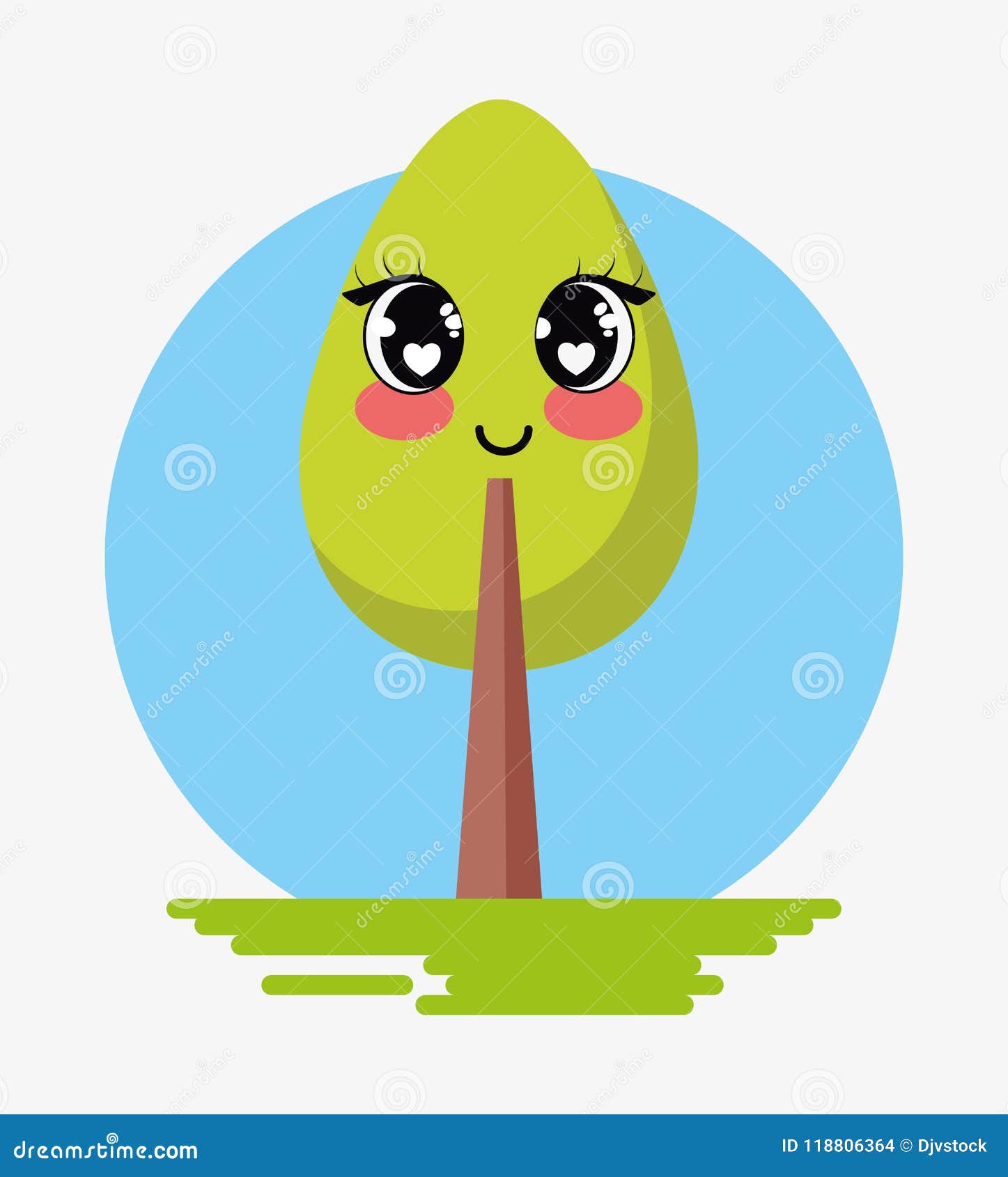 Icono del árbol de Kawaii ilustración del vector. Ilustración de cara -  118806364