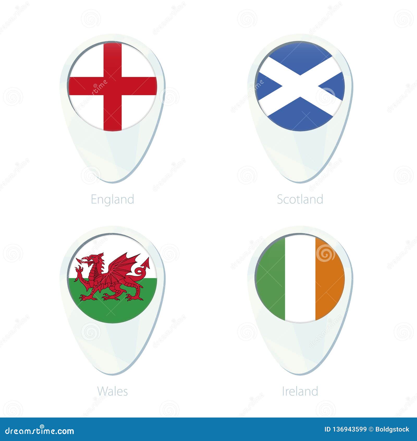 Icono Del Perno Del Mapa De Ubicacion De La Bandera De Inglaterra Escocia Pais De Gales Irlanda Ilustracion Del Vector Ilustracion De Azul Marcador 136943599