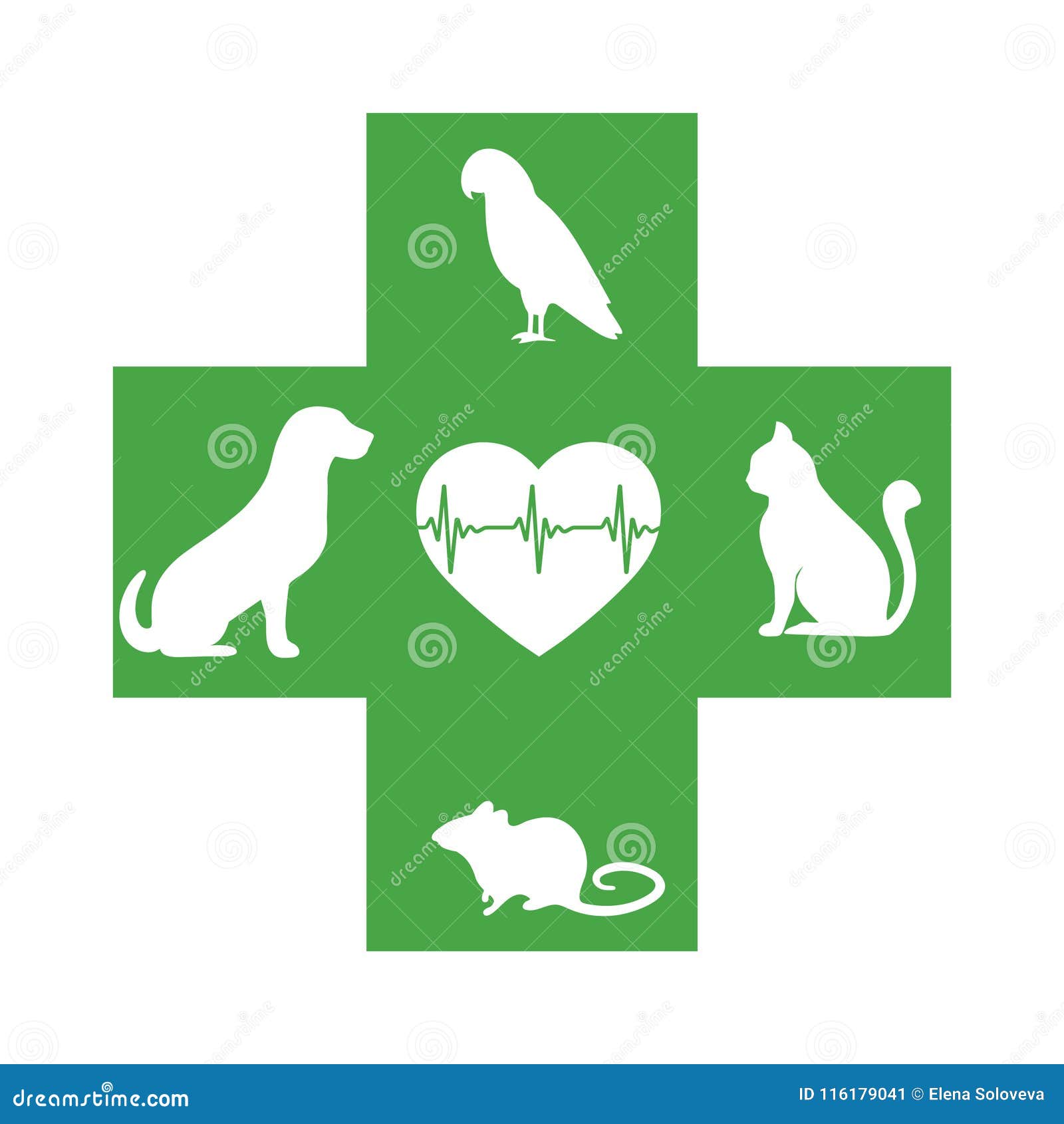 Icono Veterinario Con El Corazón, Los Animales Domésticos Y La Cruz Verdes  En El Fondo Blanco Ilustración del Vector - Ilustración de blanco, icono:  116179041