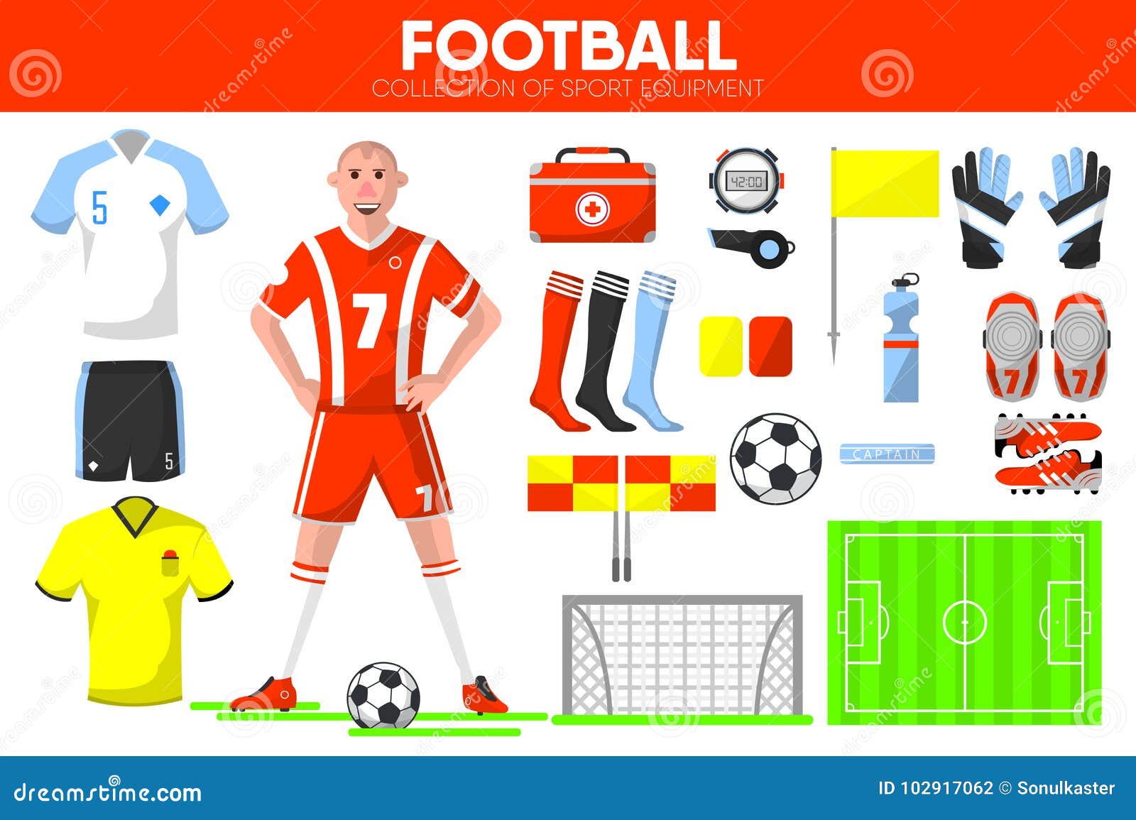 Iconos Accesorios Del Vector De La Ropa Del Jugador Del Juego De Fútbol Del  Equipo De Deporte Del Fútbol Fijados Ilustración del Vector - Ilustración  de taza, camisa: 102917062