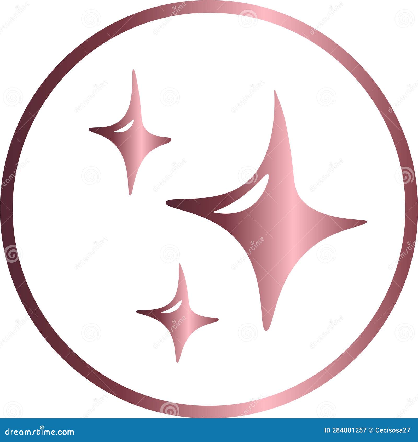 circular star icon, pink metallic