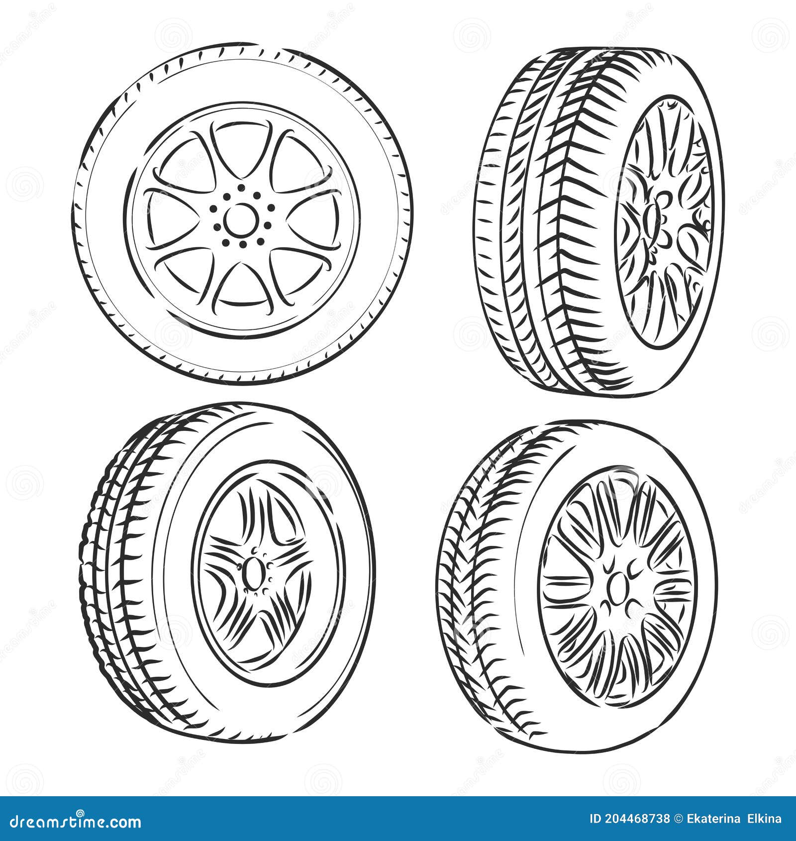 Iconos De Línea De Ruedas Automáticas. Vector Delgado Línea Ilustración De  Diferentes Ruedas. Ilustración De Dibujo Vectorial De R Stock de  ilustración - Ilustración de muestra, coche: 204468738