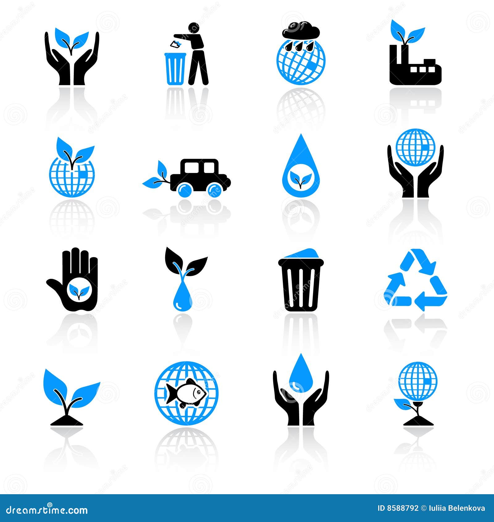 Conjunto de 16 iconos de la ecología en el fondo blanco