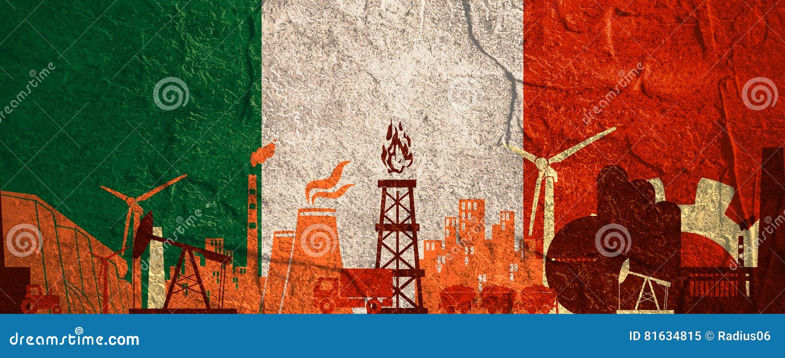 Iconos De La Energía Y Del Poder Fijados Portada Con La Bandera De Italia  Imagen de archivo - Imagen de texturizado, edificio: 81634815