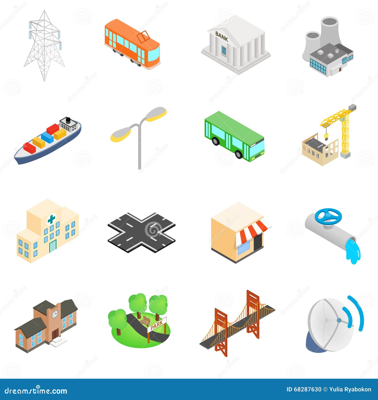 Iconos De La Infraestructura Fijados Ilustración del Vector