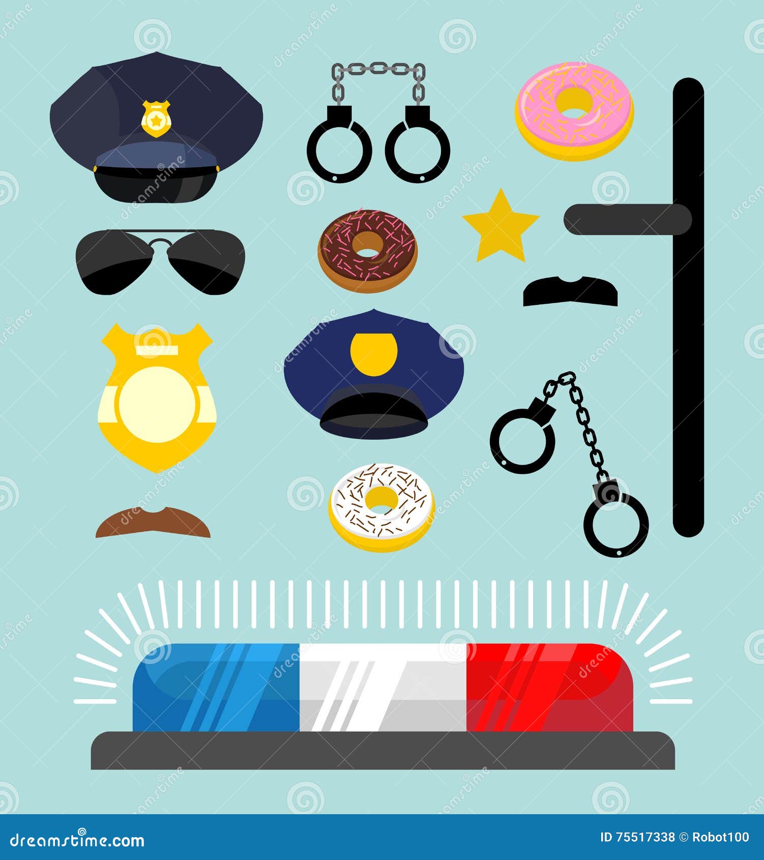 Iconos De La Policía Fijados Policía De Los Símbolos Accesorios Del Poli En  Pocilga Plana Ilustración del Vector - Ilustración de icono, conjunto:  75517338