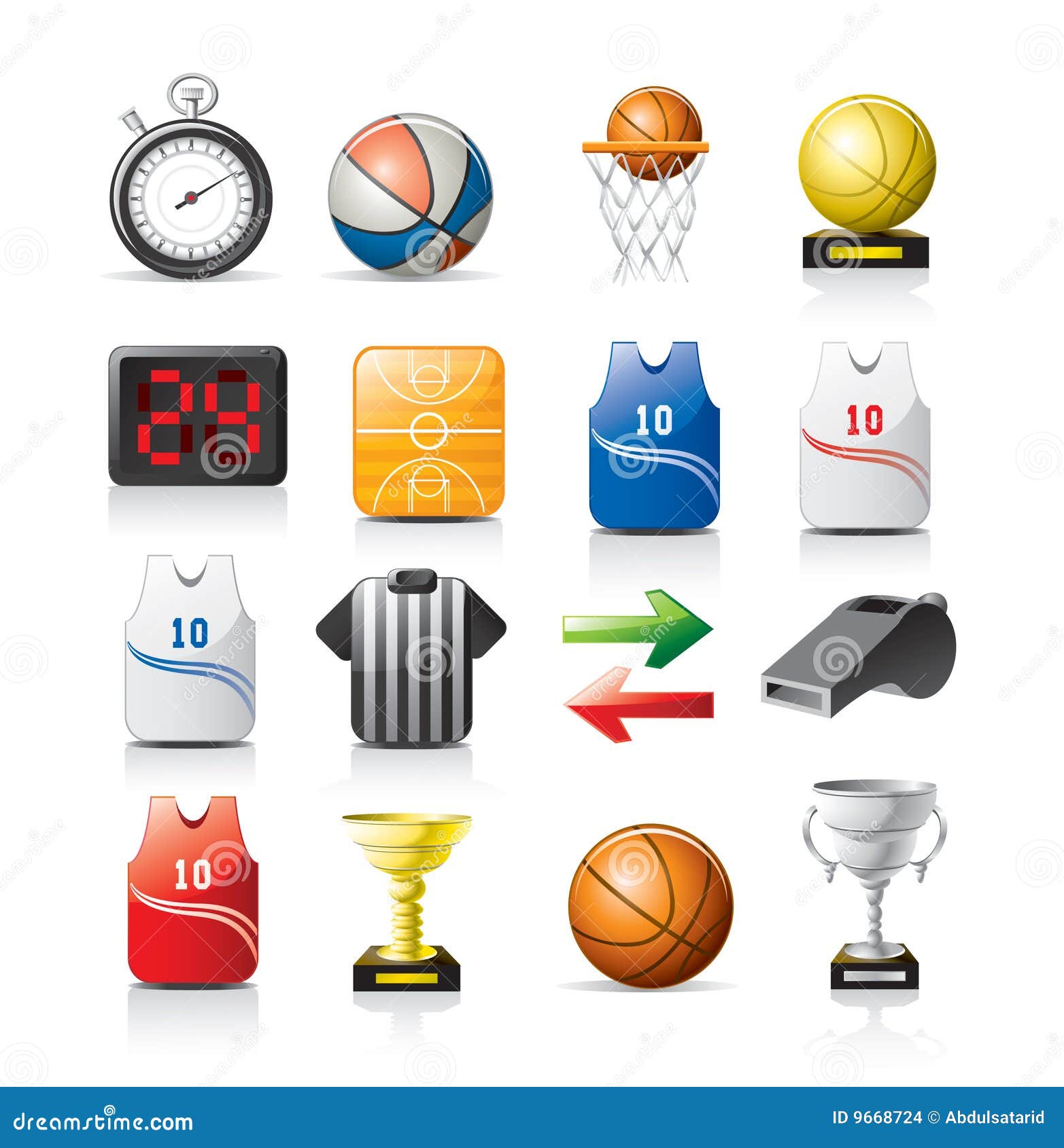 Iconos del baloncesto ilustración del vector. Ilustración de silbe - 9668724