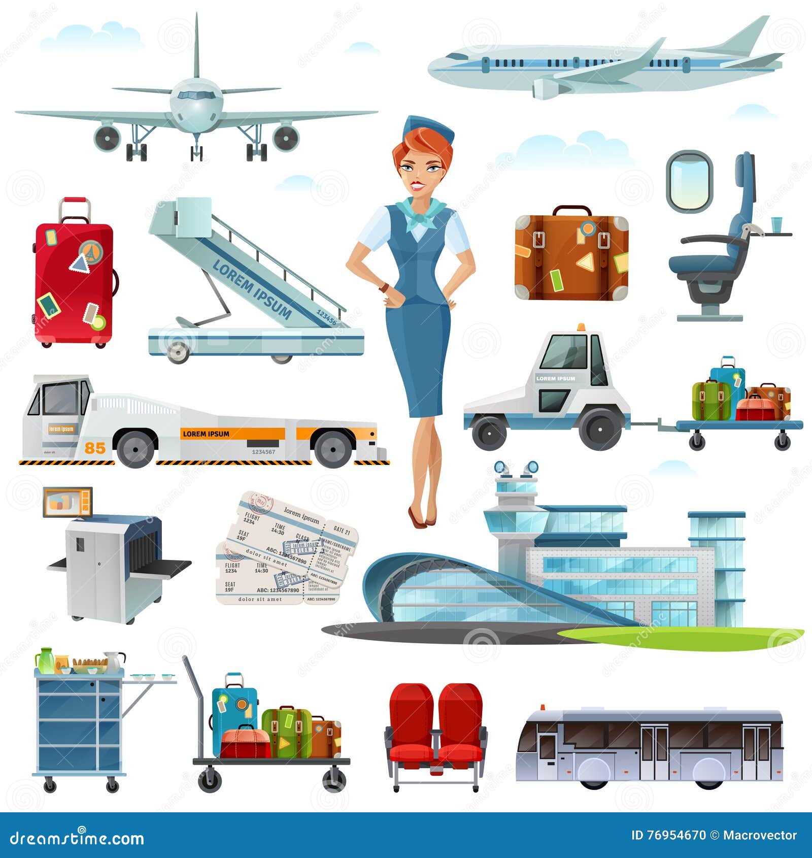 Iconos Planos De Los Accesorios Del Vuelo Del Aeropuerto Fijados  Ilustración del Vector - Ilustración de negocios, concepto: 76954670