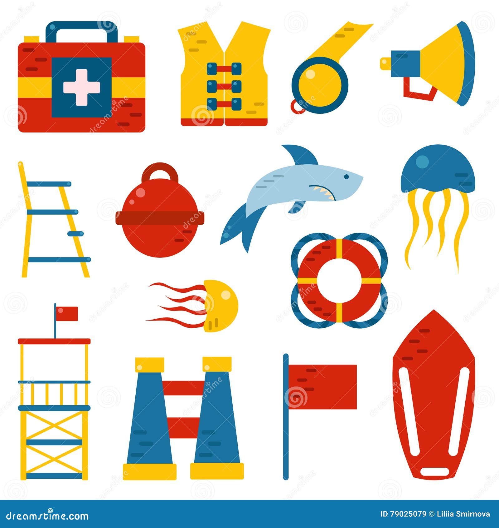 Iconos Planos Del Salvavidas De La Historieta Del Vector Stock de