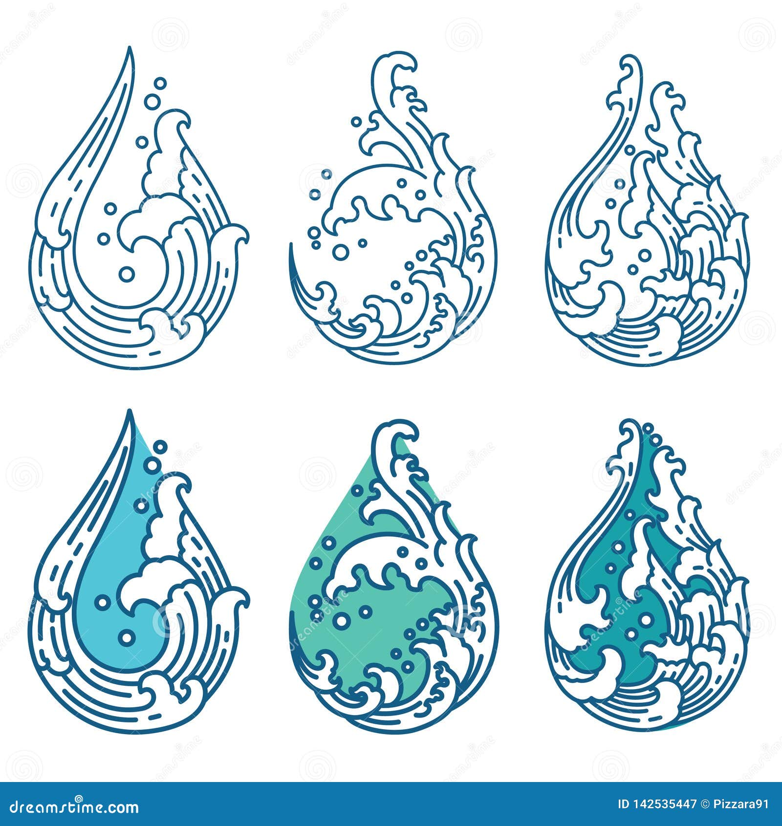 oriental water wave in droplet   icon. japanese. thai.