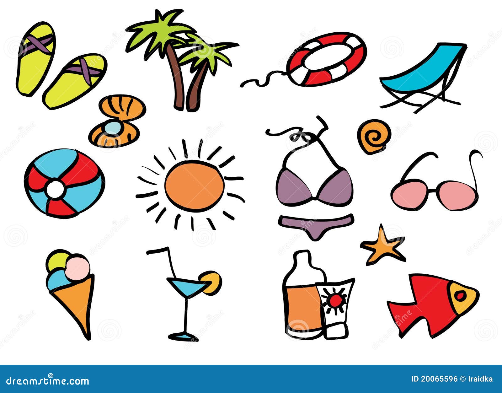 Icons Beach Holiday on a Tropical Beach Stock Vector - Illustration of ...