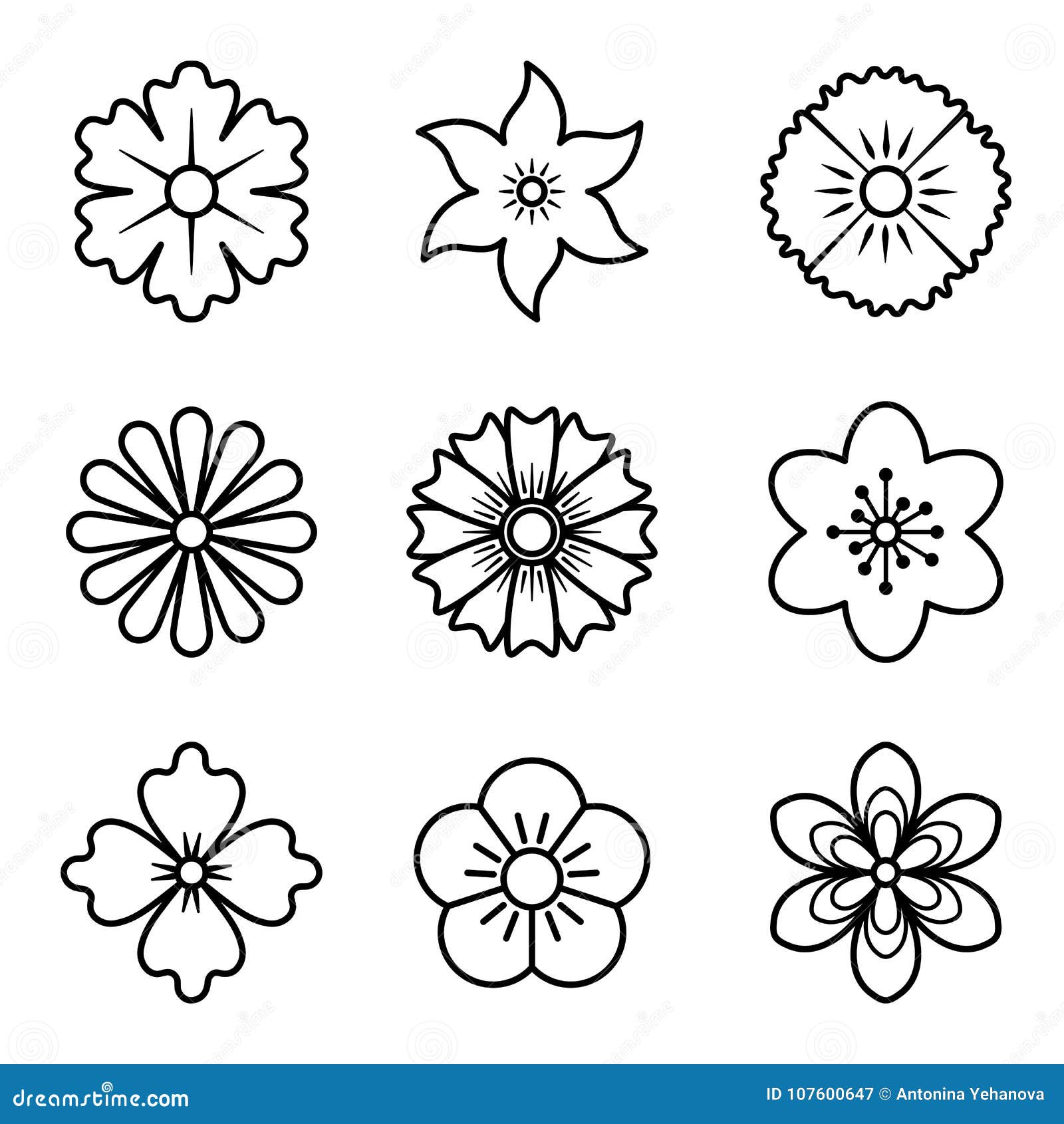 Icons of flowers. stock vector. Illustration of color - 107600647