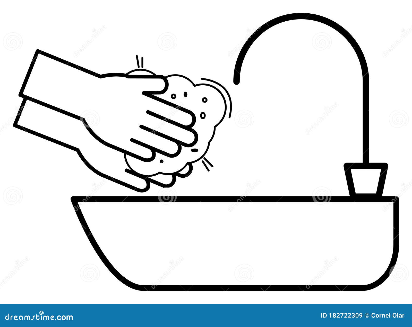 Washing Your Hands with Water and Soap Black and White Vector Stock