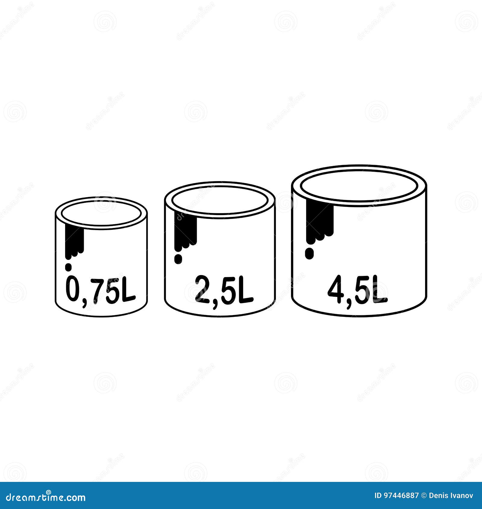 Icons Paint Cans of Various Sizes in Liter Stock Illustration