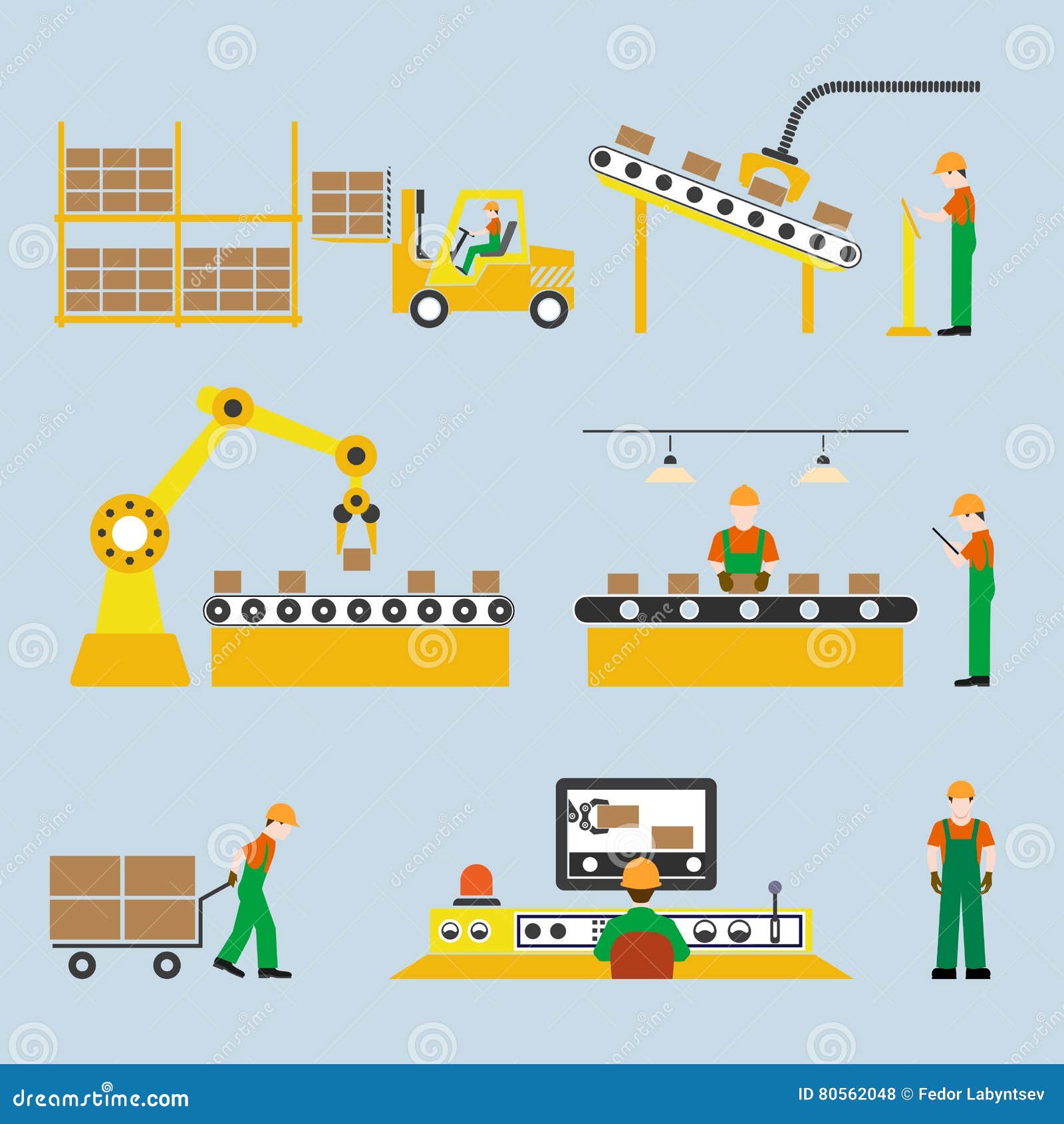 Icons Production Lines of the Conveyor Stock Vector Illustration of