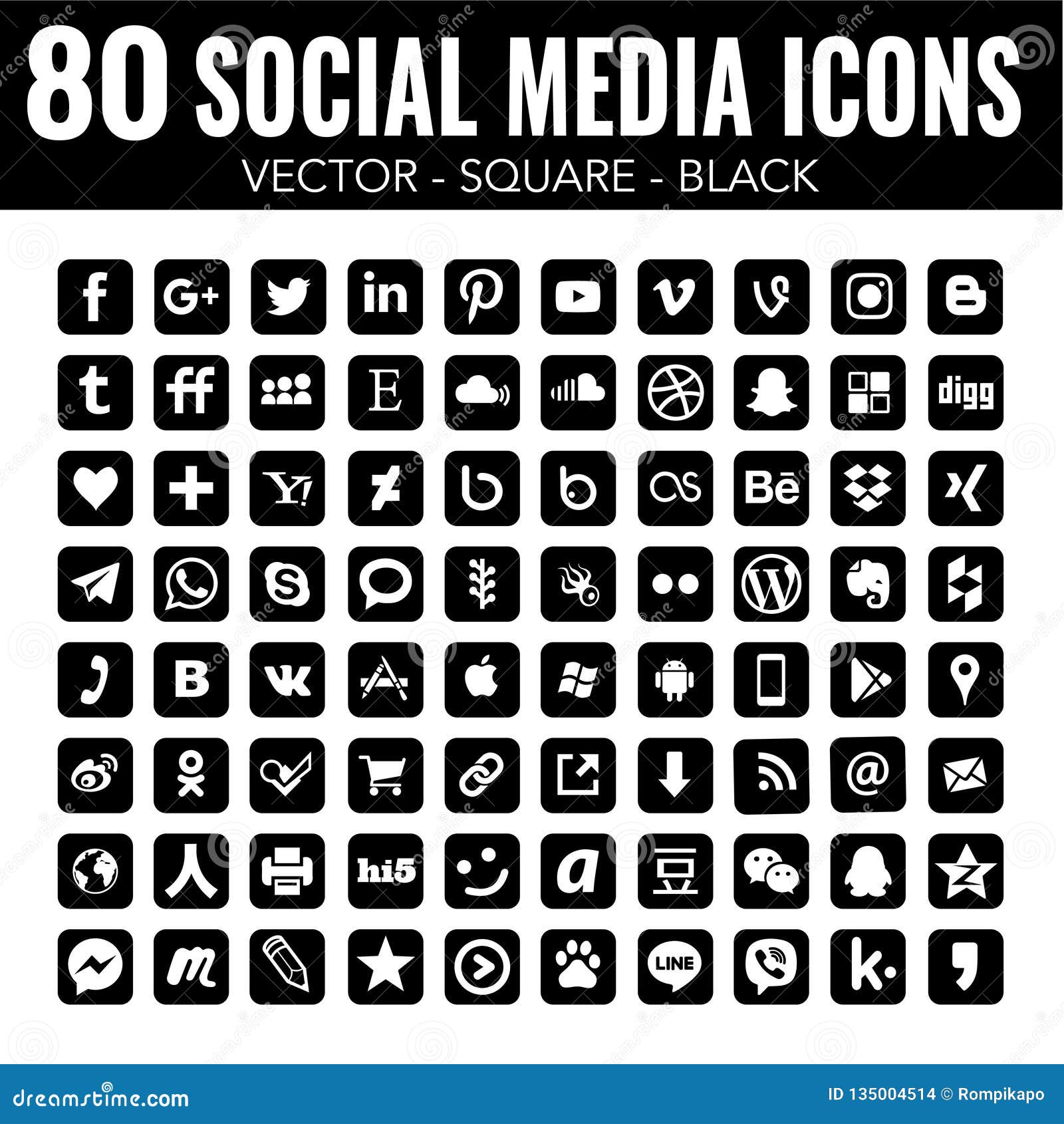 Black Square Social Media Icons with rounded corners