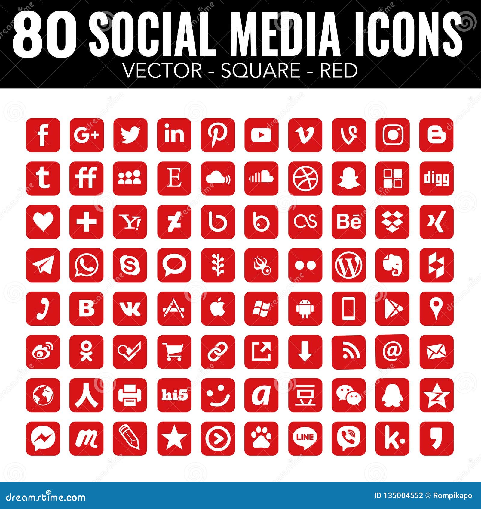 Red Square Social Media Icons