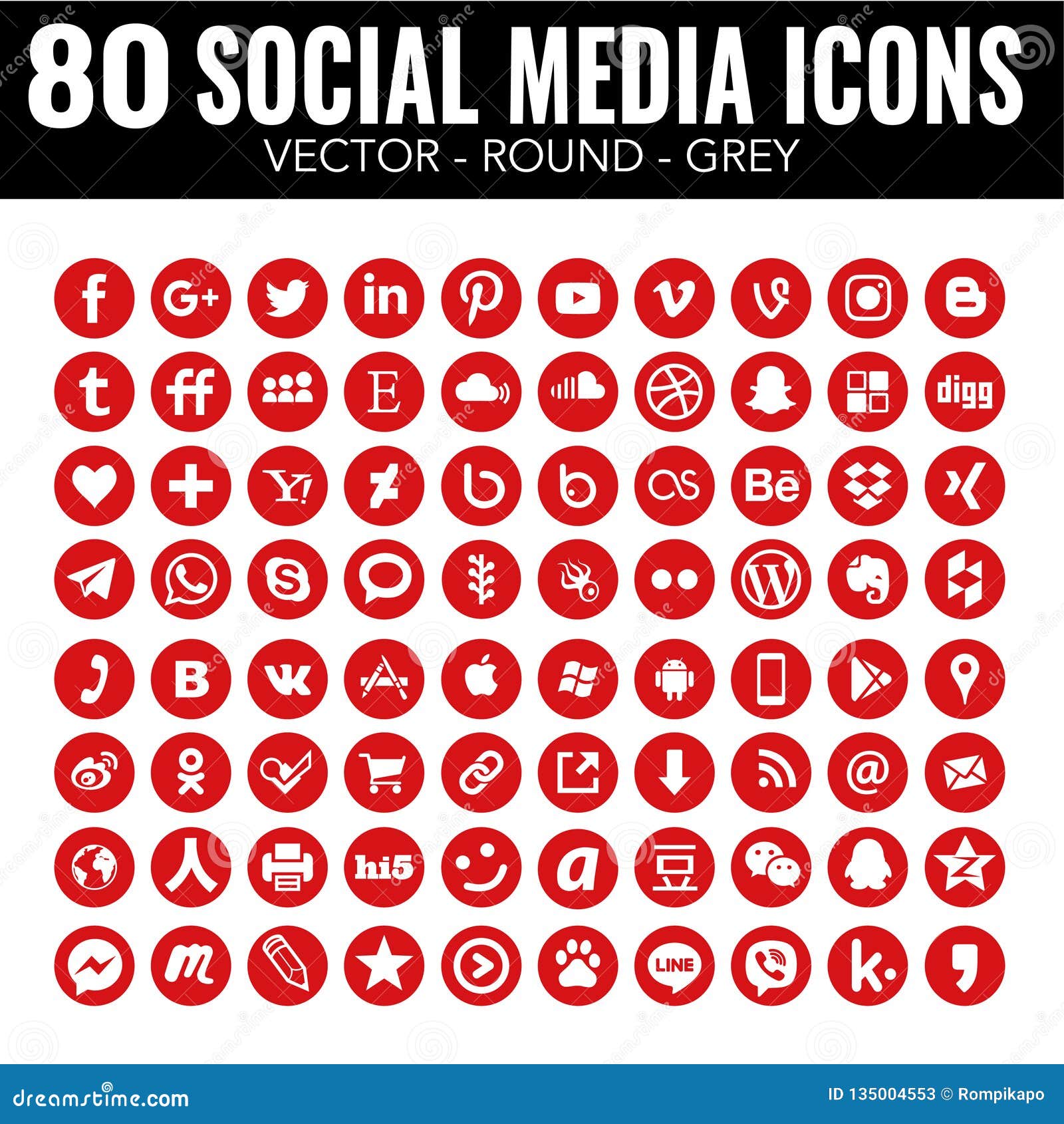 Vector Red Round Social Media Icons