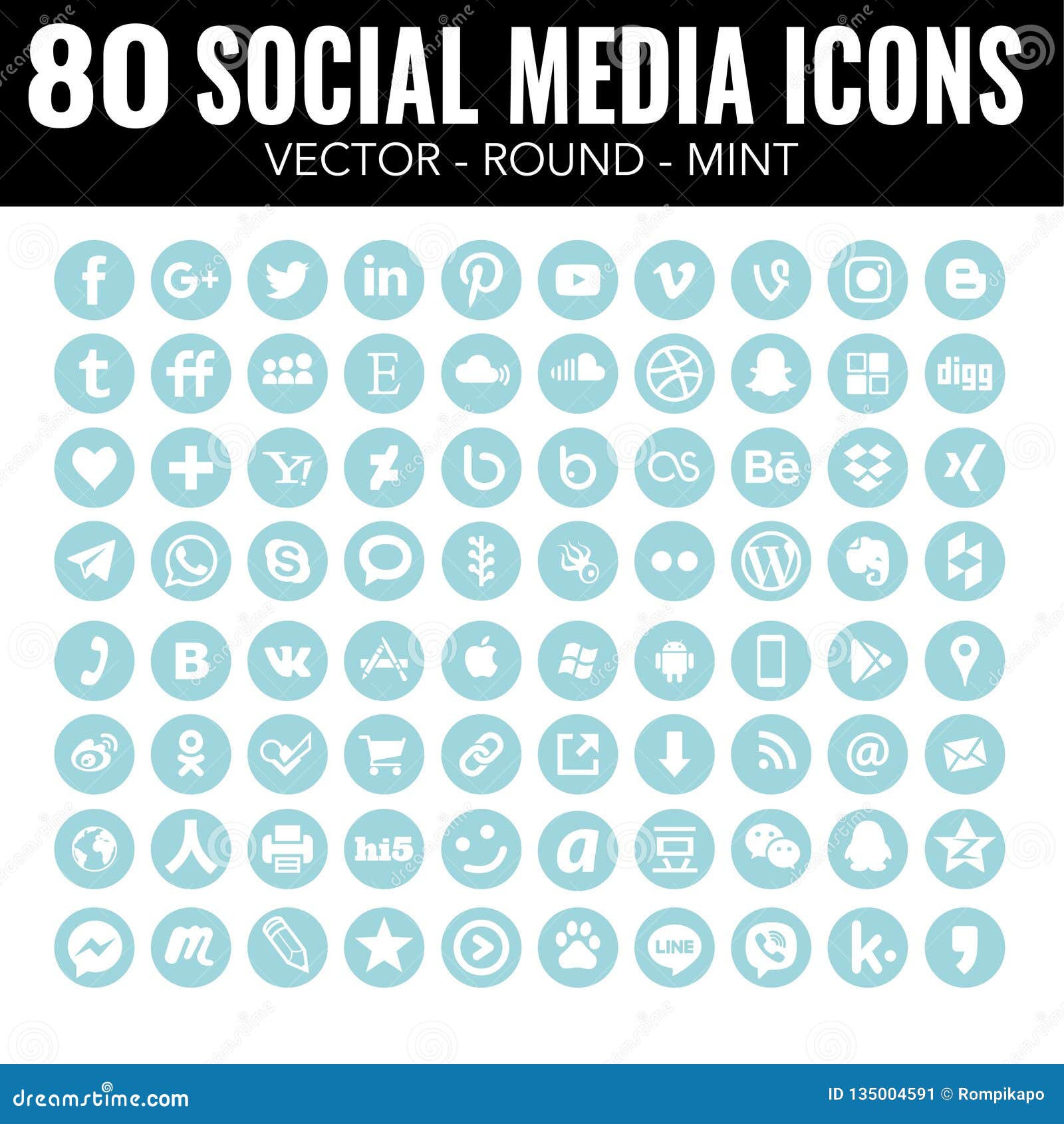 Mint Round Social Media Icons