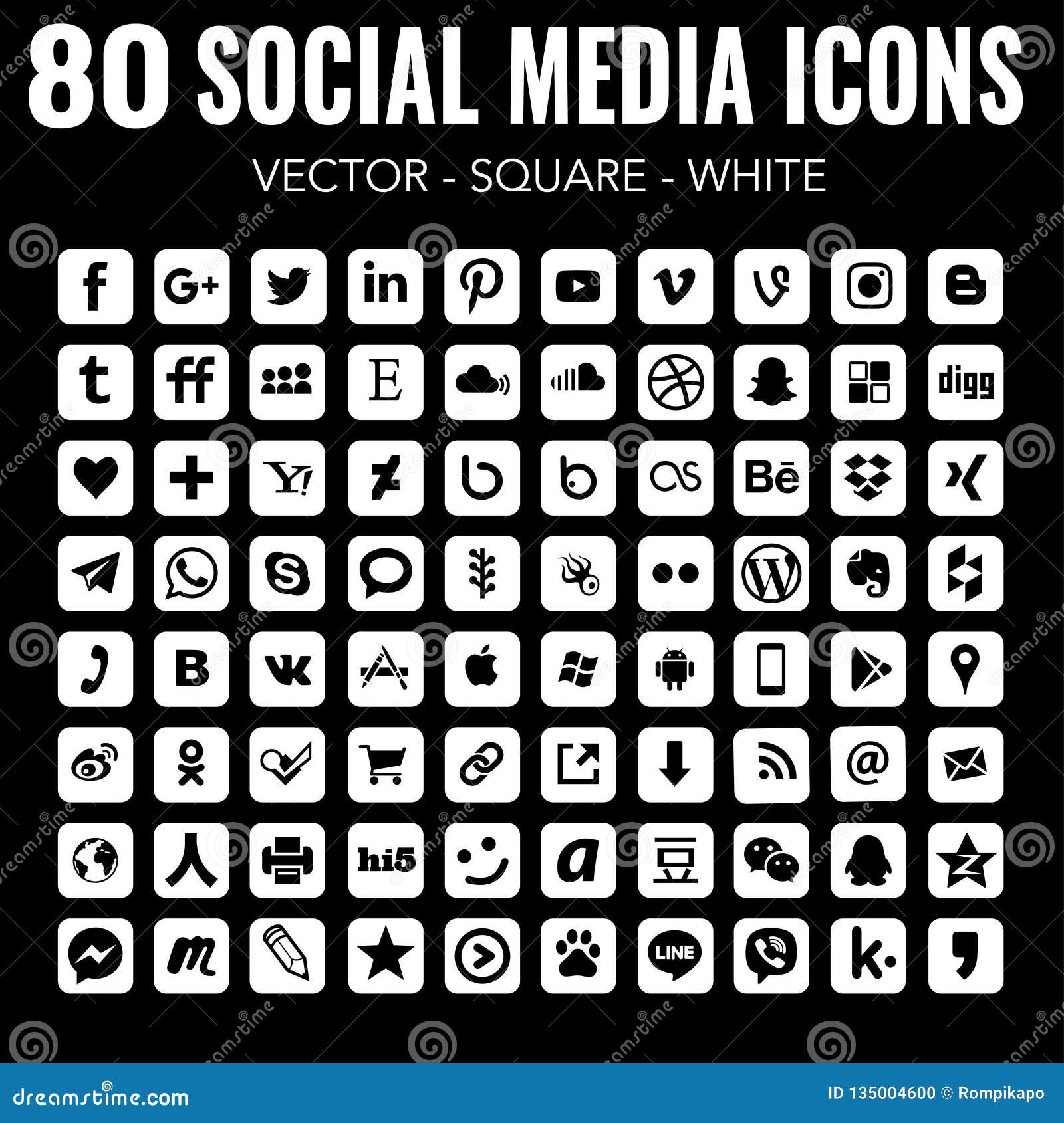 Grey Vector square social media icons