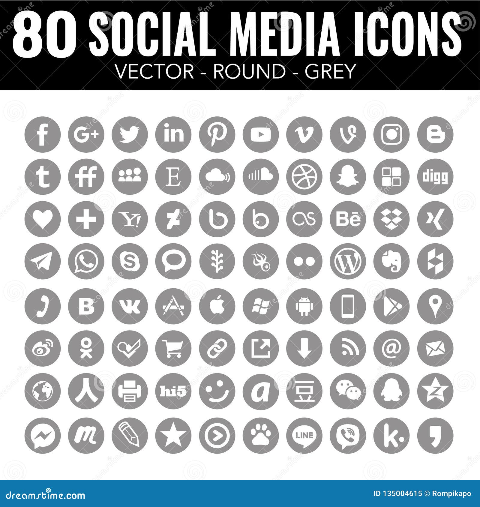Grey round Social Media Icons