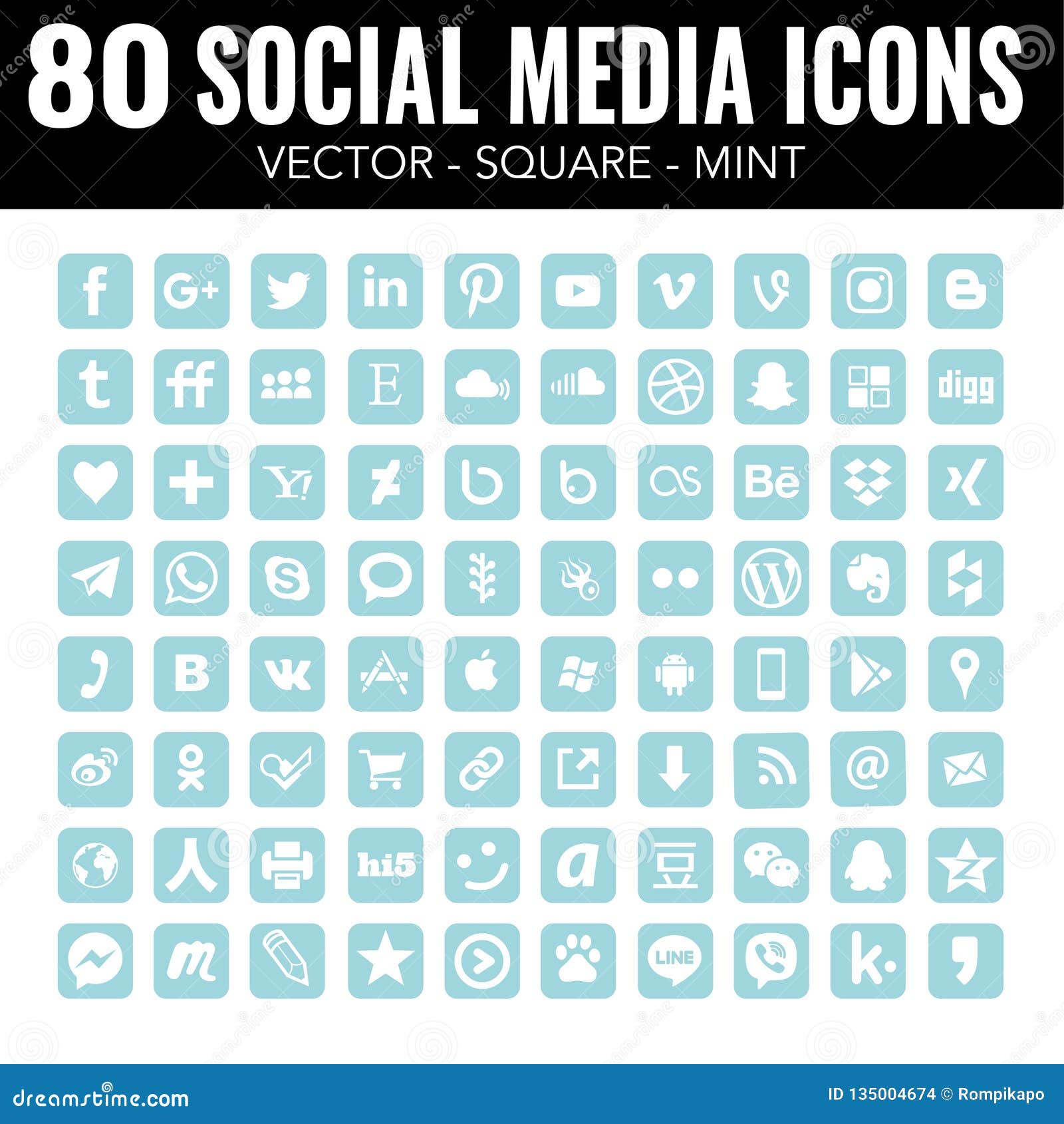 Blue Mint Square social Media Icons