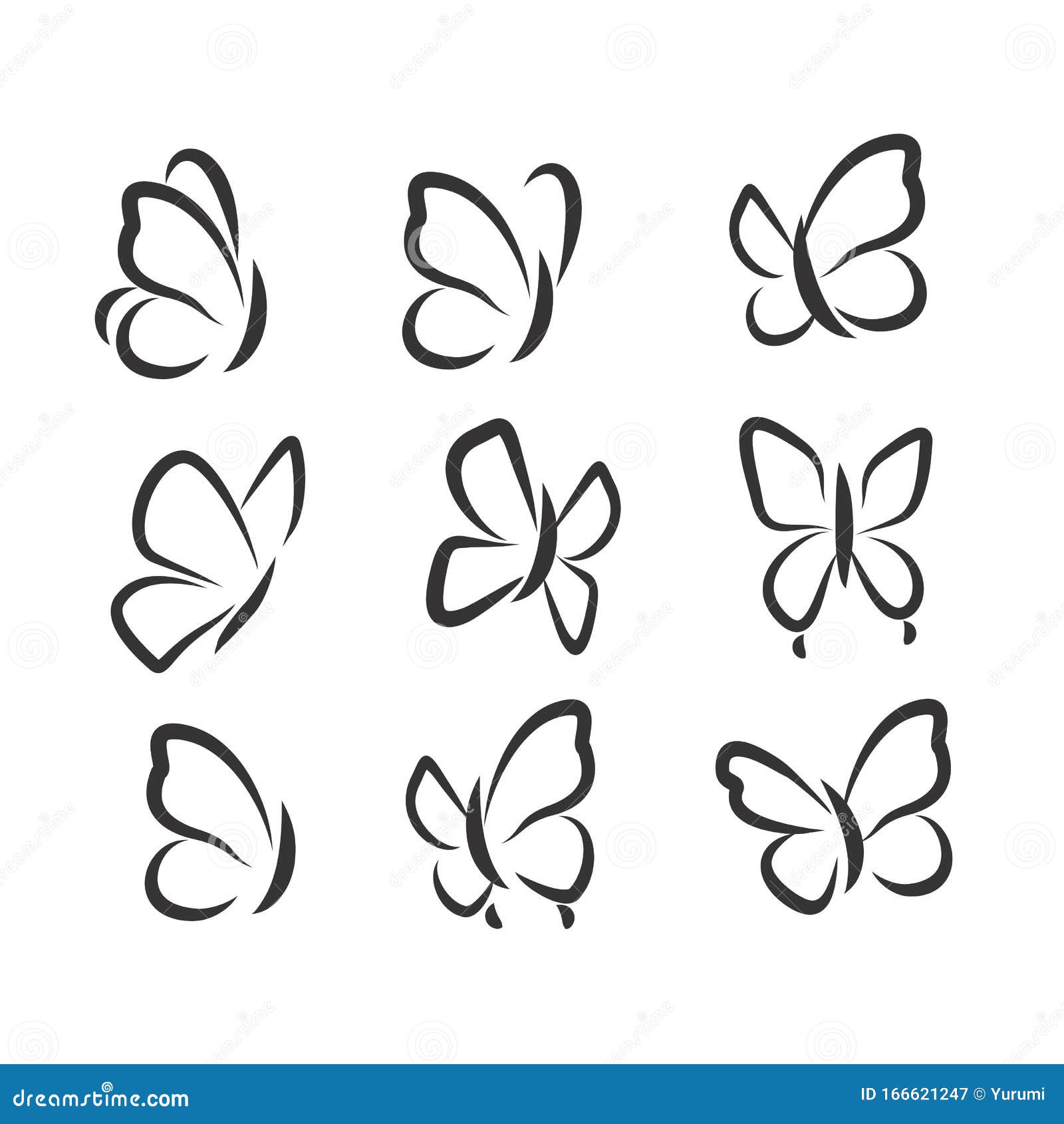 Icons Set of Butterflies in Various Angles Stock Vector Illustration