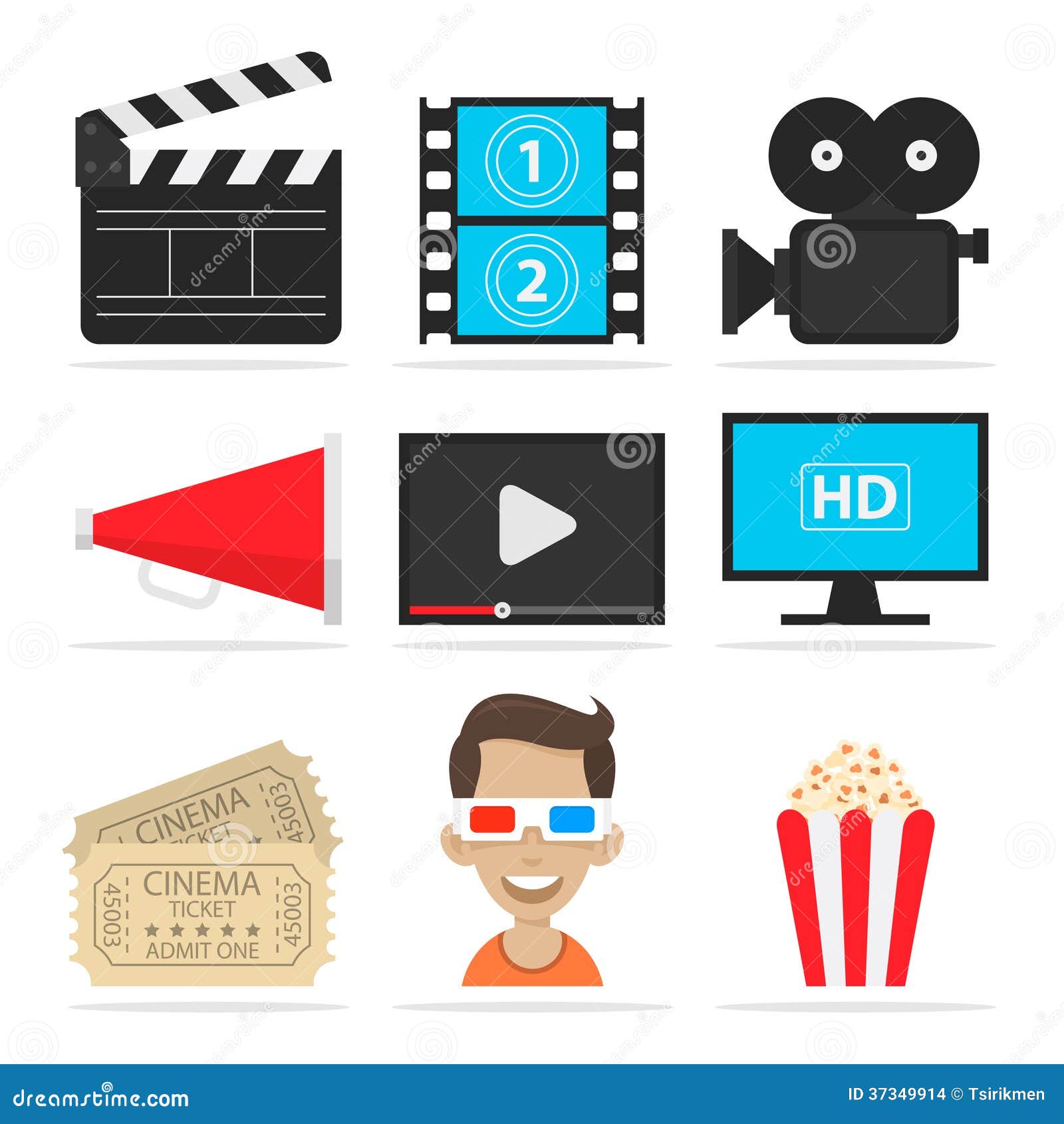 Icons set cinema stock vector. Illustration of cartoon - 37349914