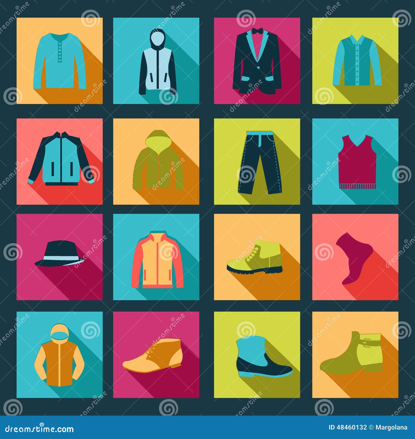 Icons Set of Fashion Elements Man Clothing Stock Vector Illustration