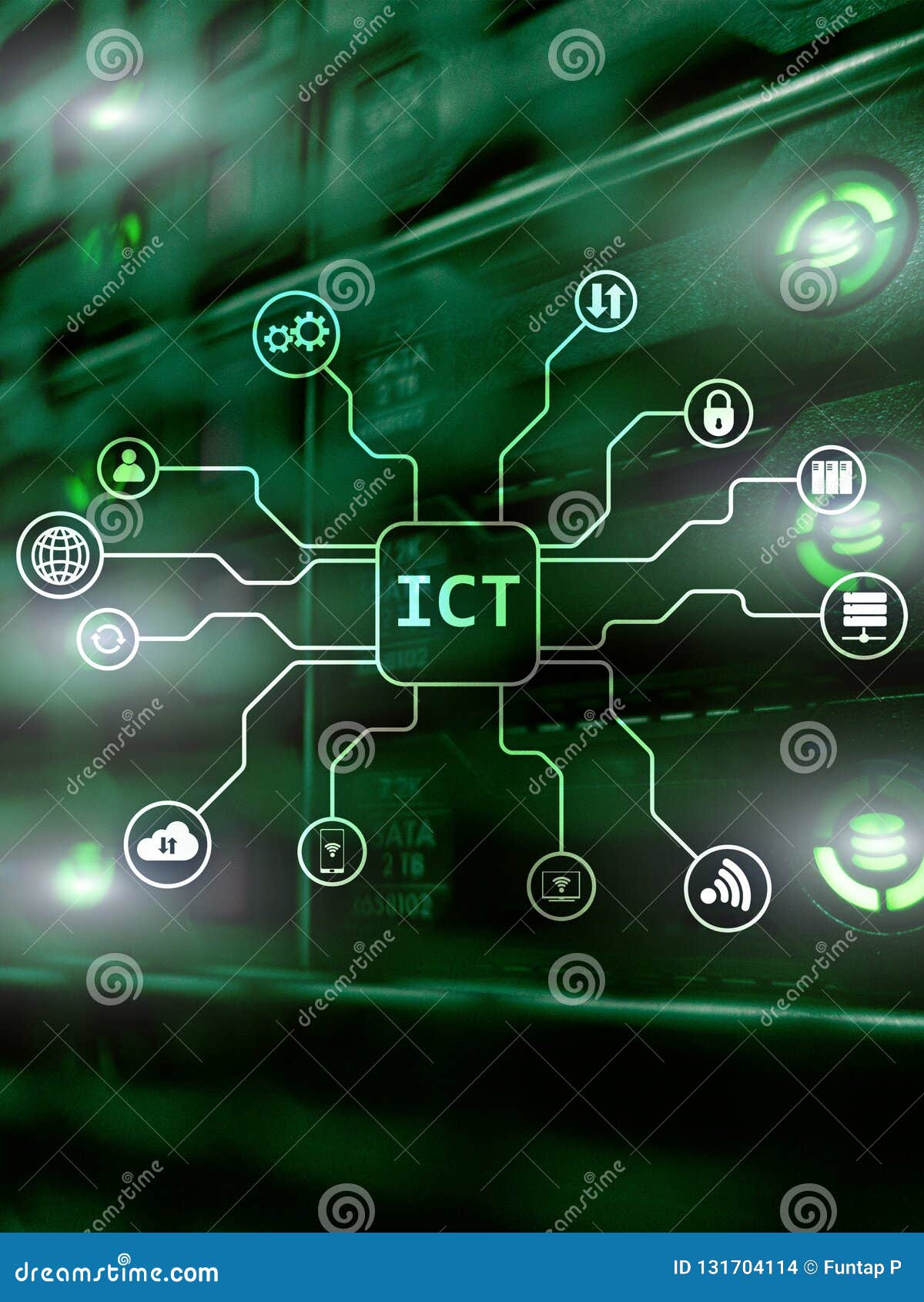 ICT - Information and Communications Technology Concept on Server Room  Background Stock Photo - Image of communication, internet: 131704114