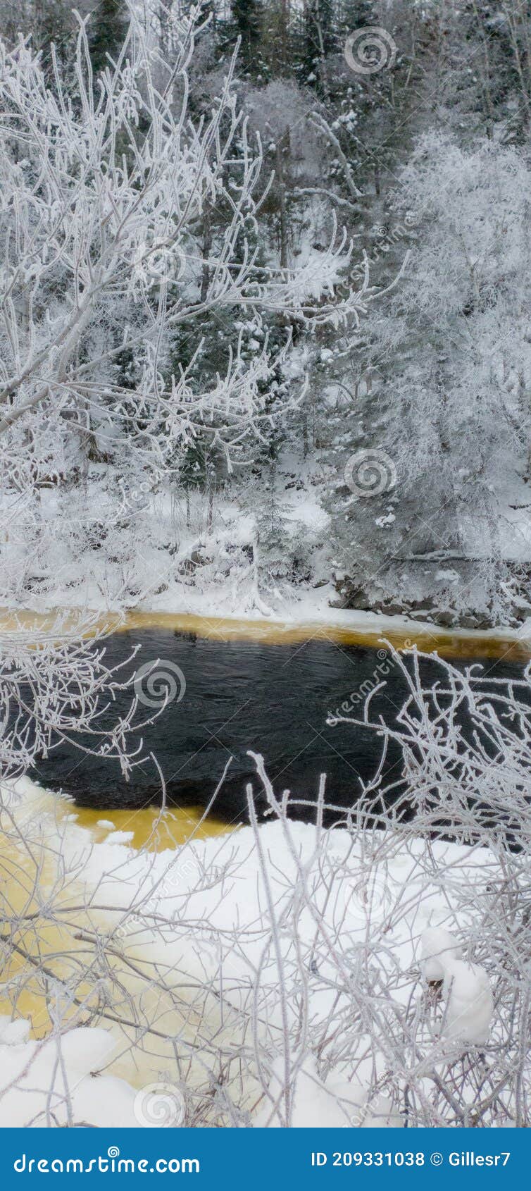 icy river in the canadian winters in quebec