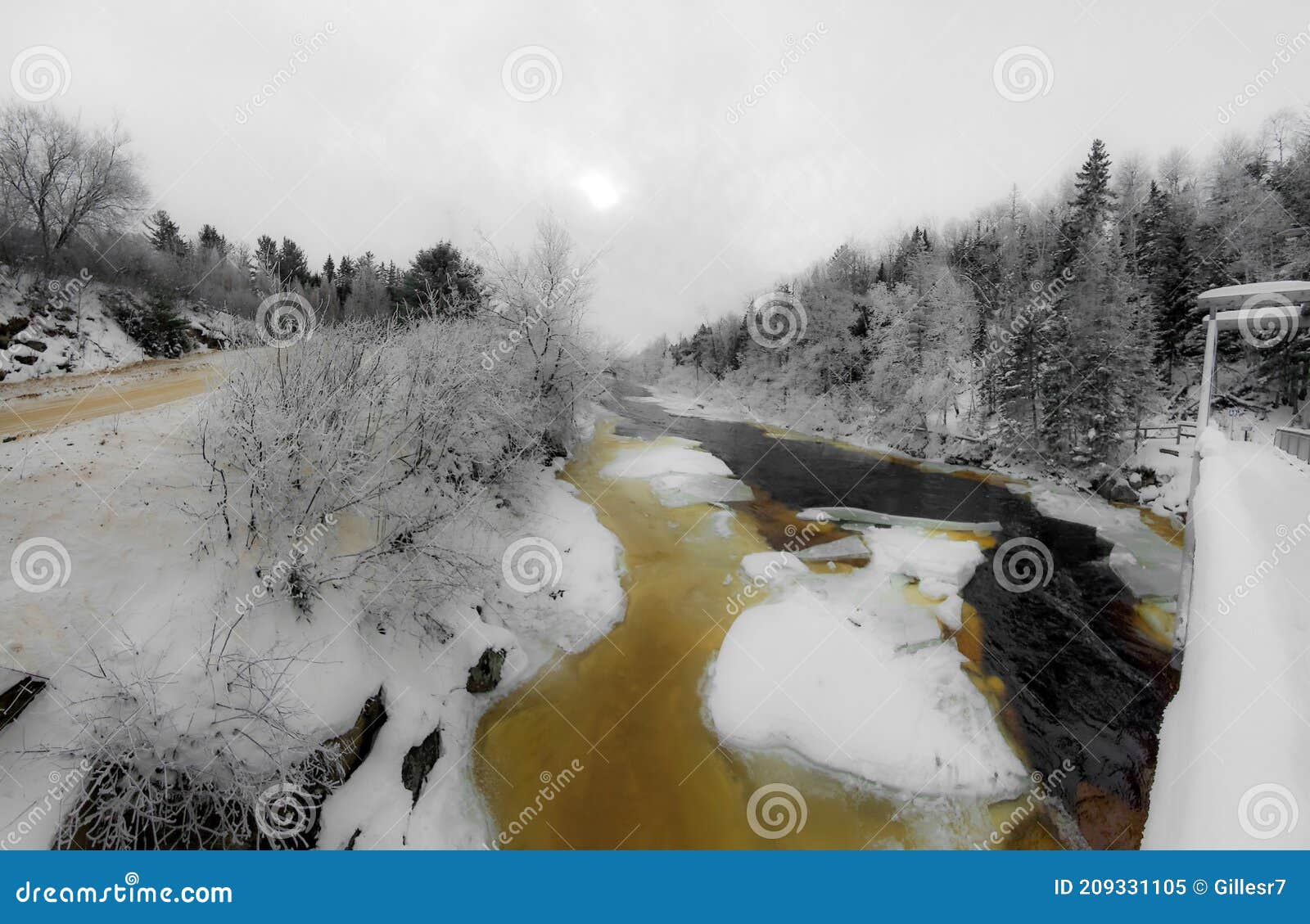 icy river in the canadian winters in quebec