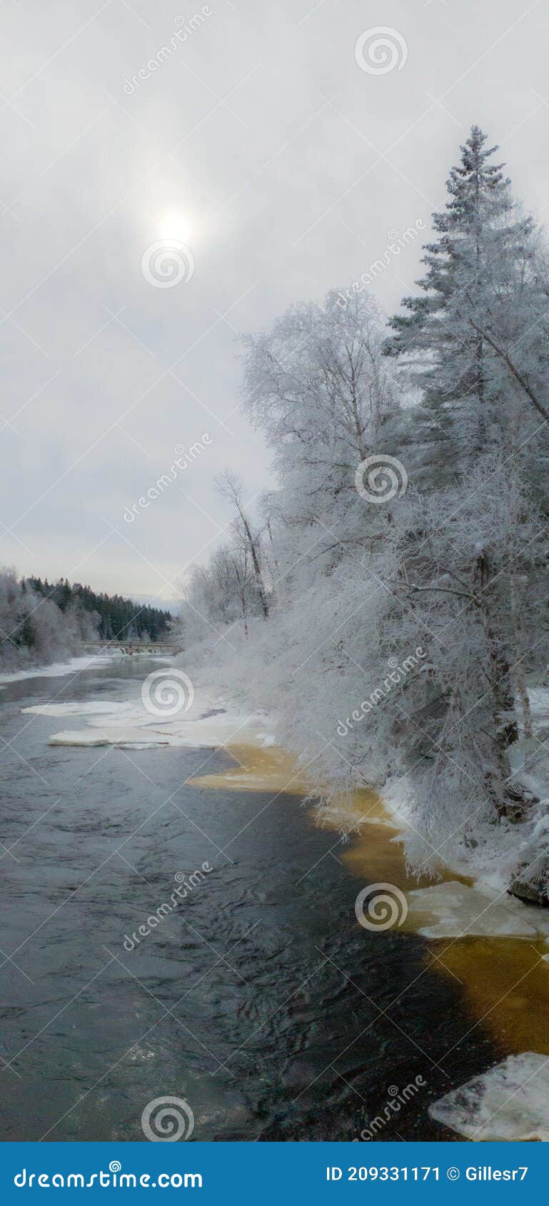 icy river in the canadian winters in quebec