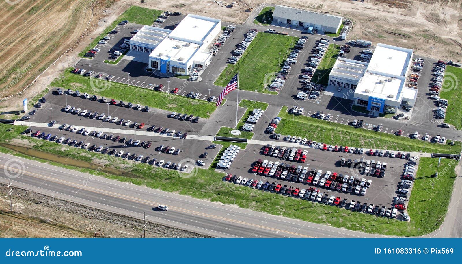 An Aerial View Of Two Car Dealerships Stock Photo Image Of Dealerships Customer 161083316