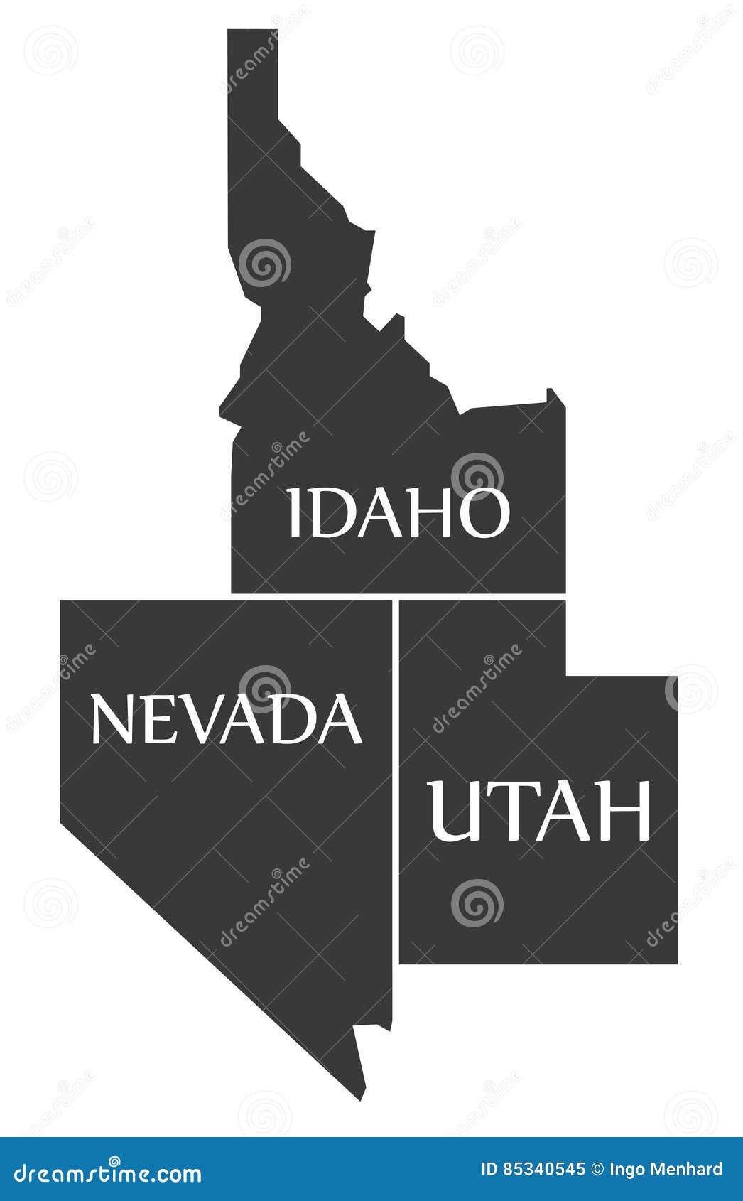 Idaho - Nevada - Utah Map Labelled Black Stock Illustration