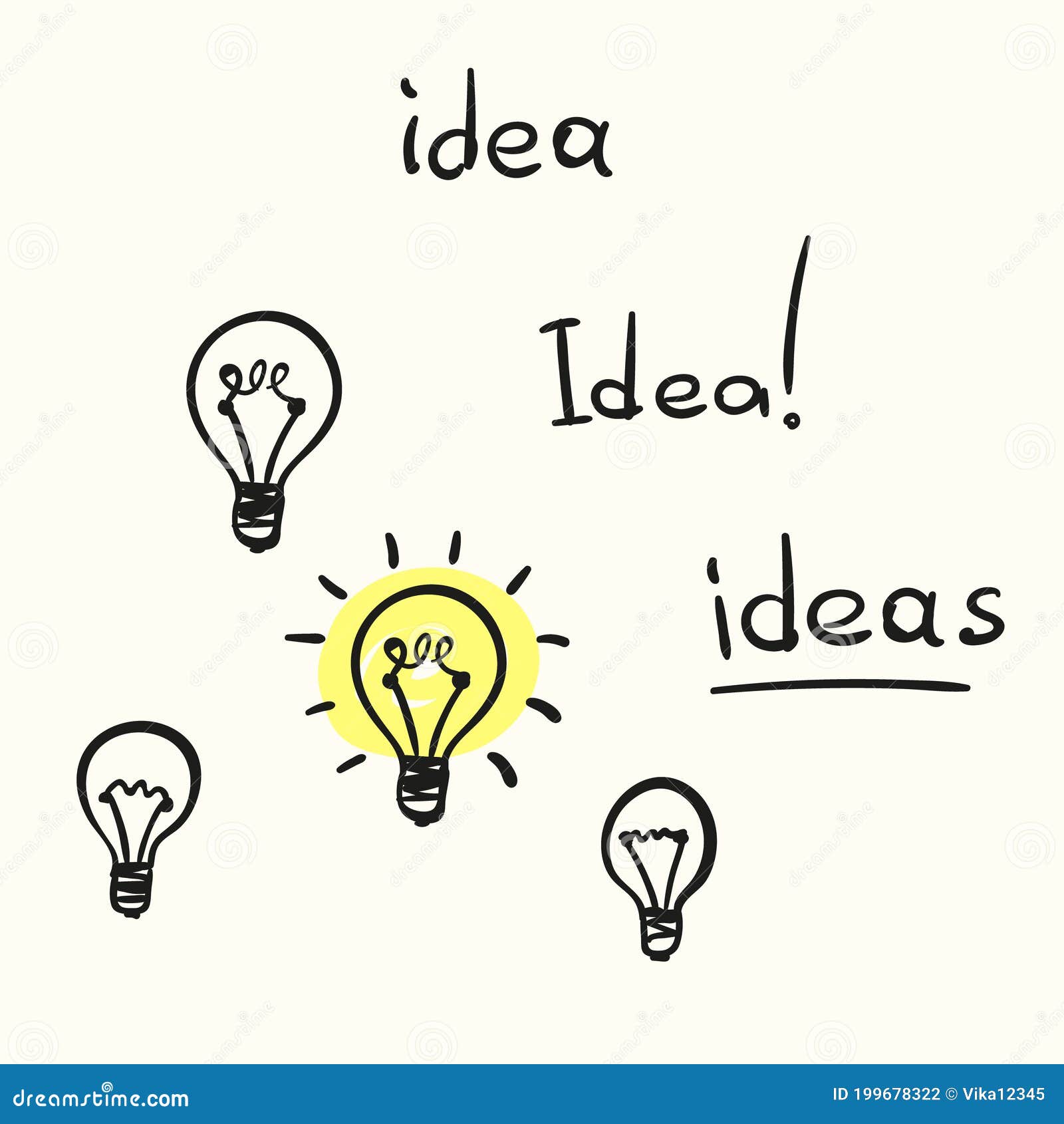 Idea Light Bulbs Hand Drawn Illustration Stock Vector - Illustration of ...