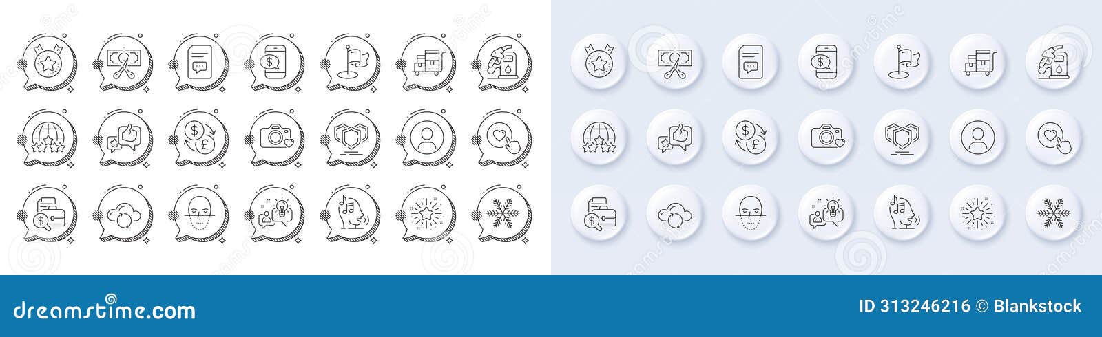idea, like and currency exchange line icons. for web app, printing. line icons. 