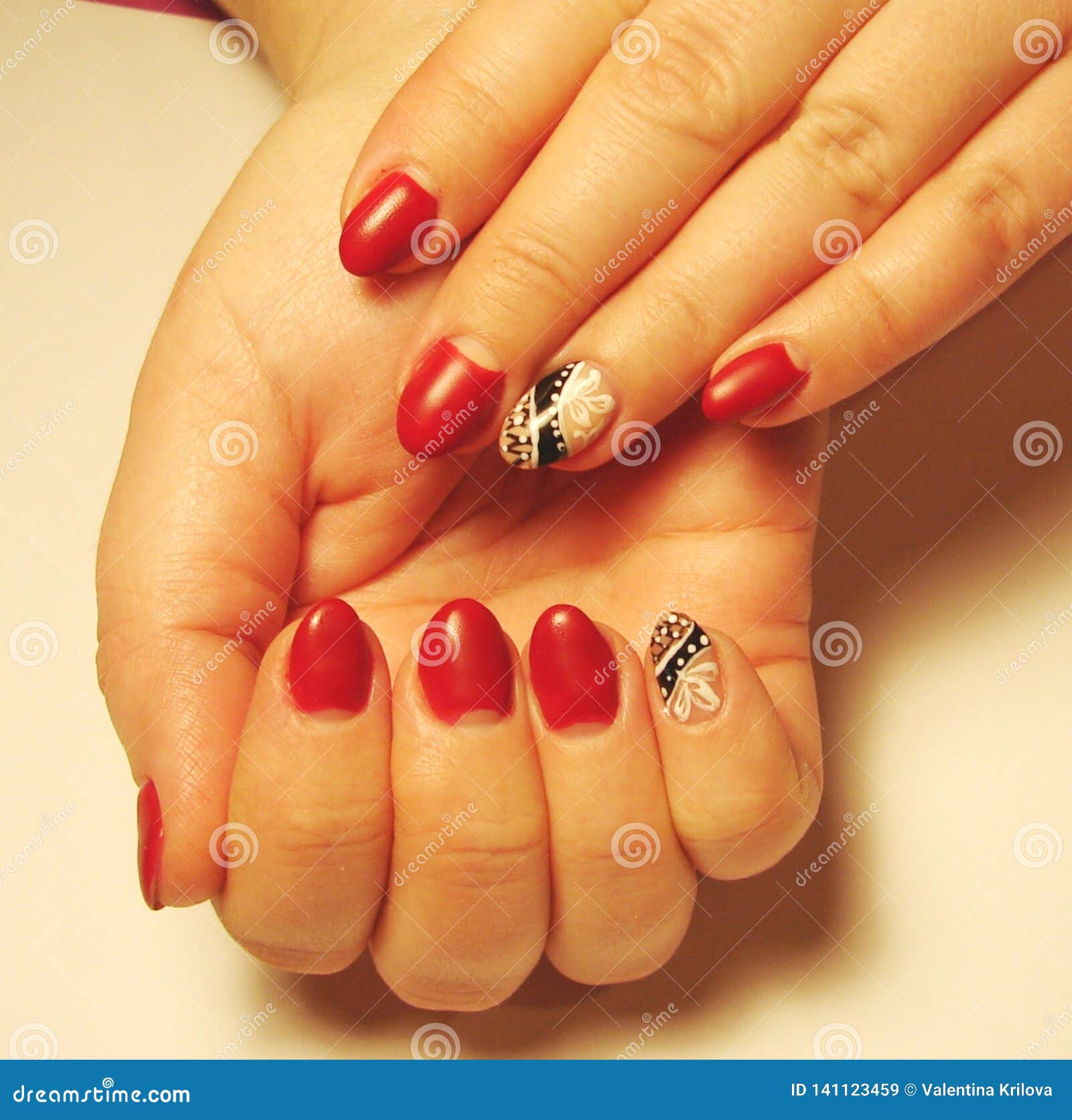 The Idea For A Red Manicure With A Pattern Stock Image Image Of